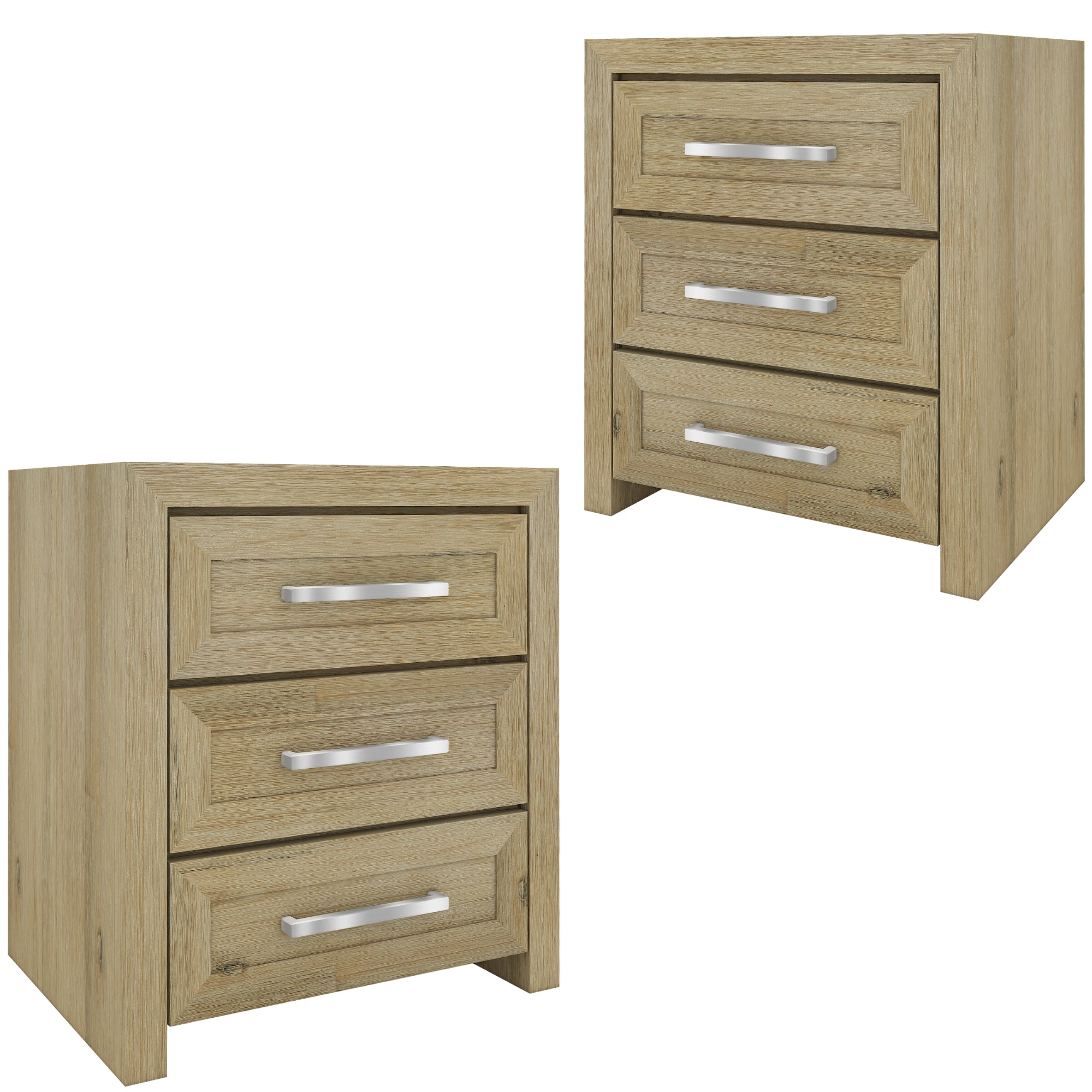 Gracelyn Set of 2 Bedside Nightstand 3 Drawers Bed Storage Cabinet - Smoke - SILBERSHELL