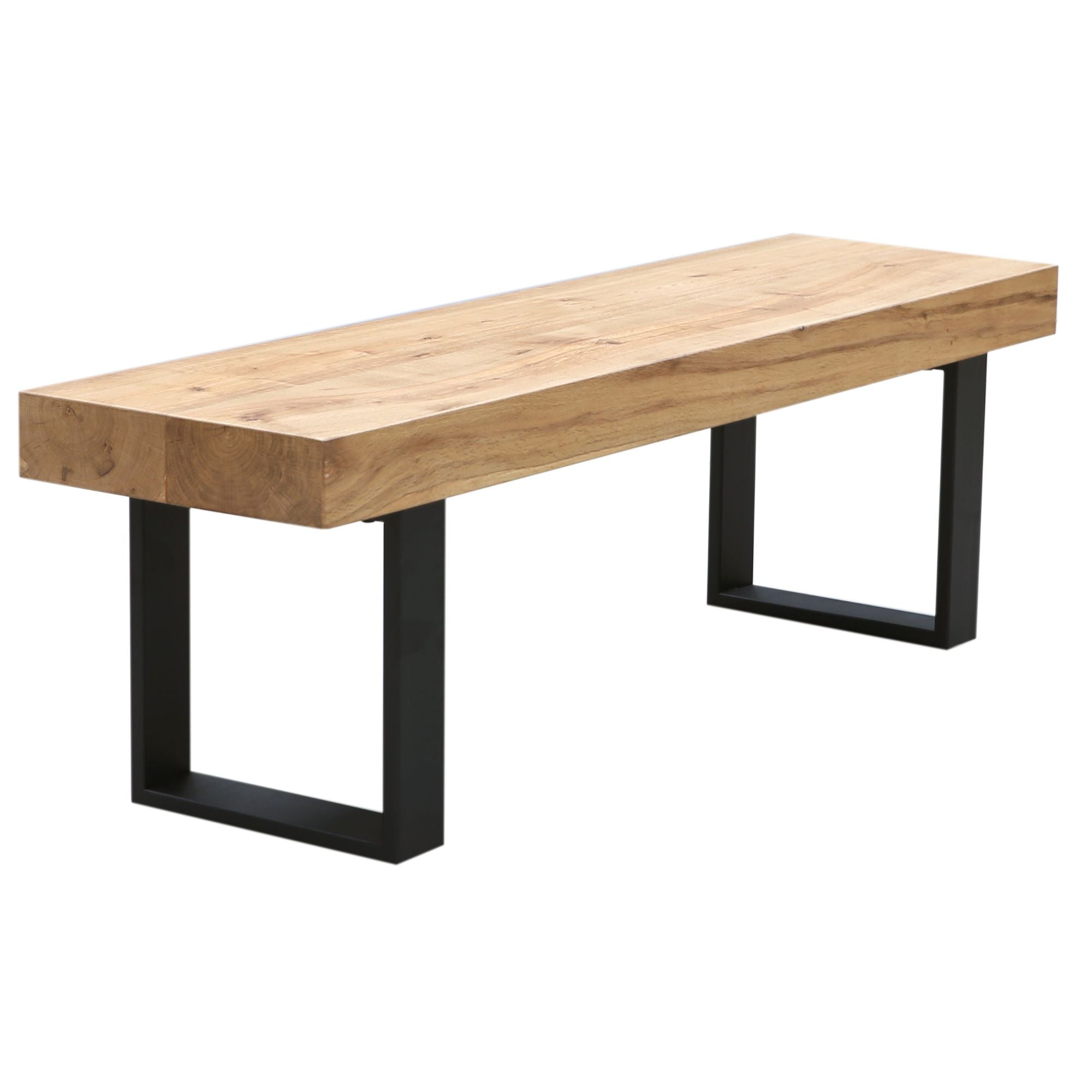 Ethan 3pc 190cm Dining Table 150cm Bench Veneer Solid Oak Top Metal Leg Natural - SILBERSHELL