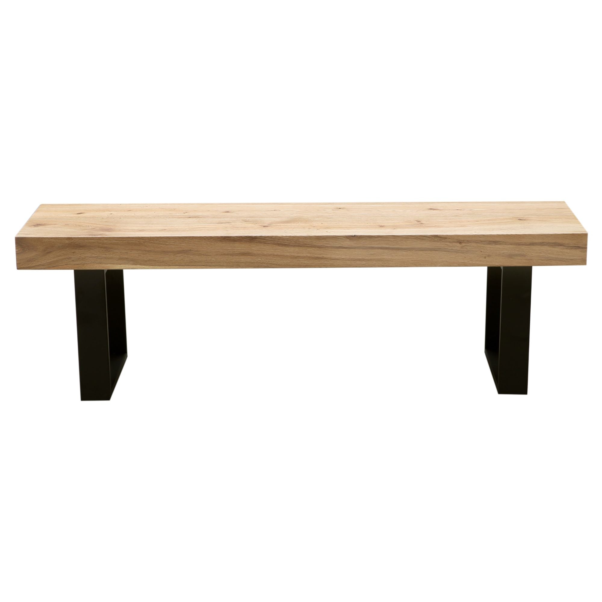 Ethan 3pc 190cm Dining Table 150cm Bench Veneer Solid Oak Top Metal Leg Natural - SILBERSHELL