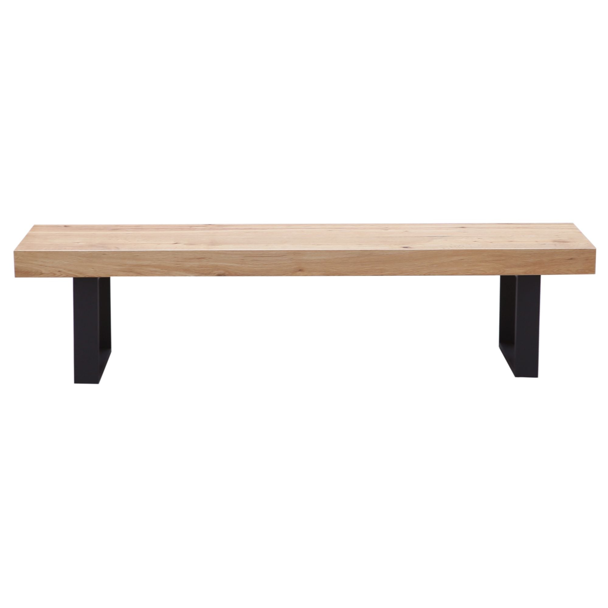 Ethan 3pc 240cm Dining Table 190cm Bench Veneer Solid Oak Top Metal Leg Natural - SILBERSHELL