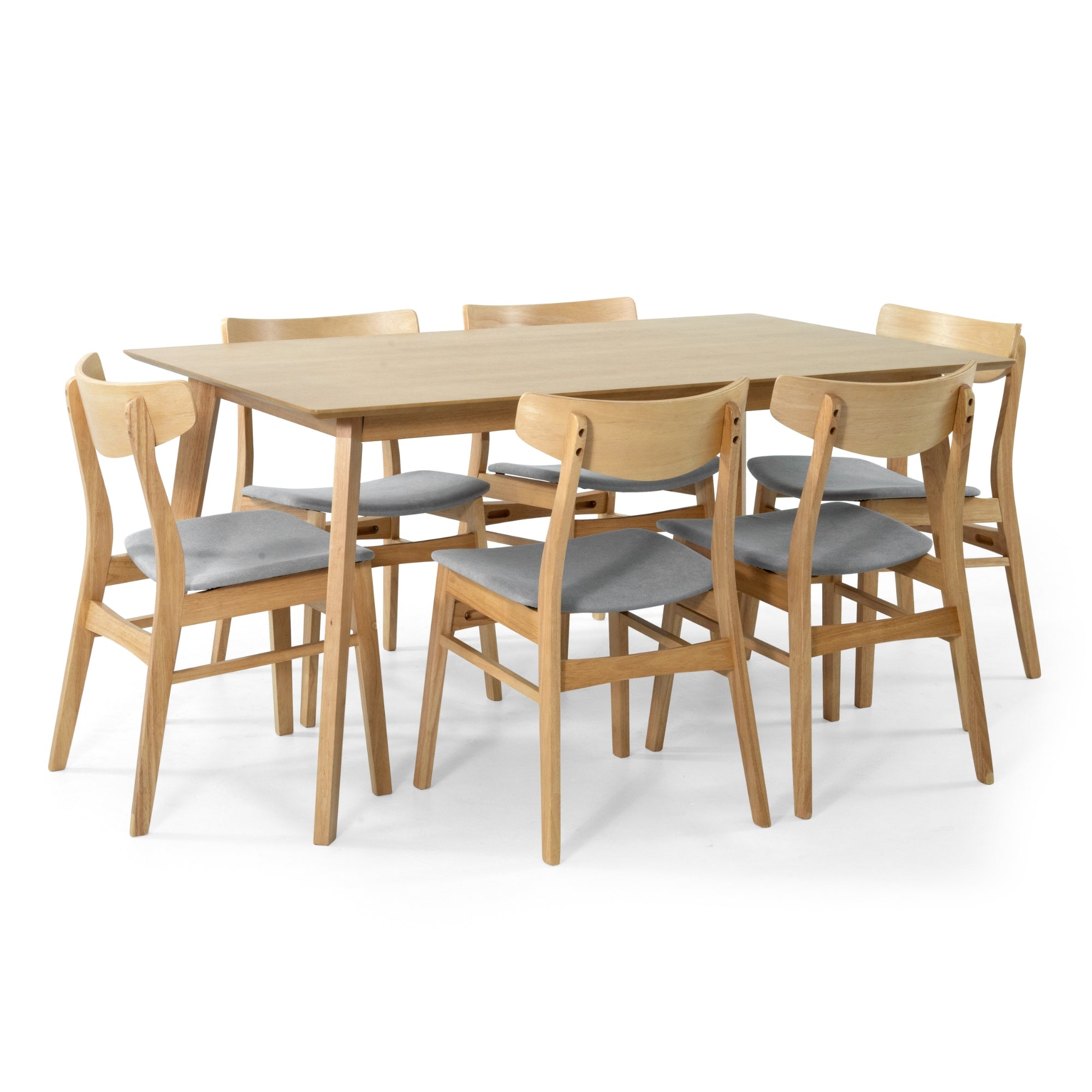 Cusco 7pc Set Dining Set 150cm Table 6 Chair Fabric Seat Scandinavian Style - SILBERSHELL