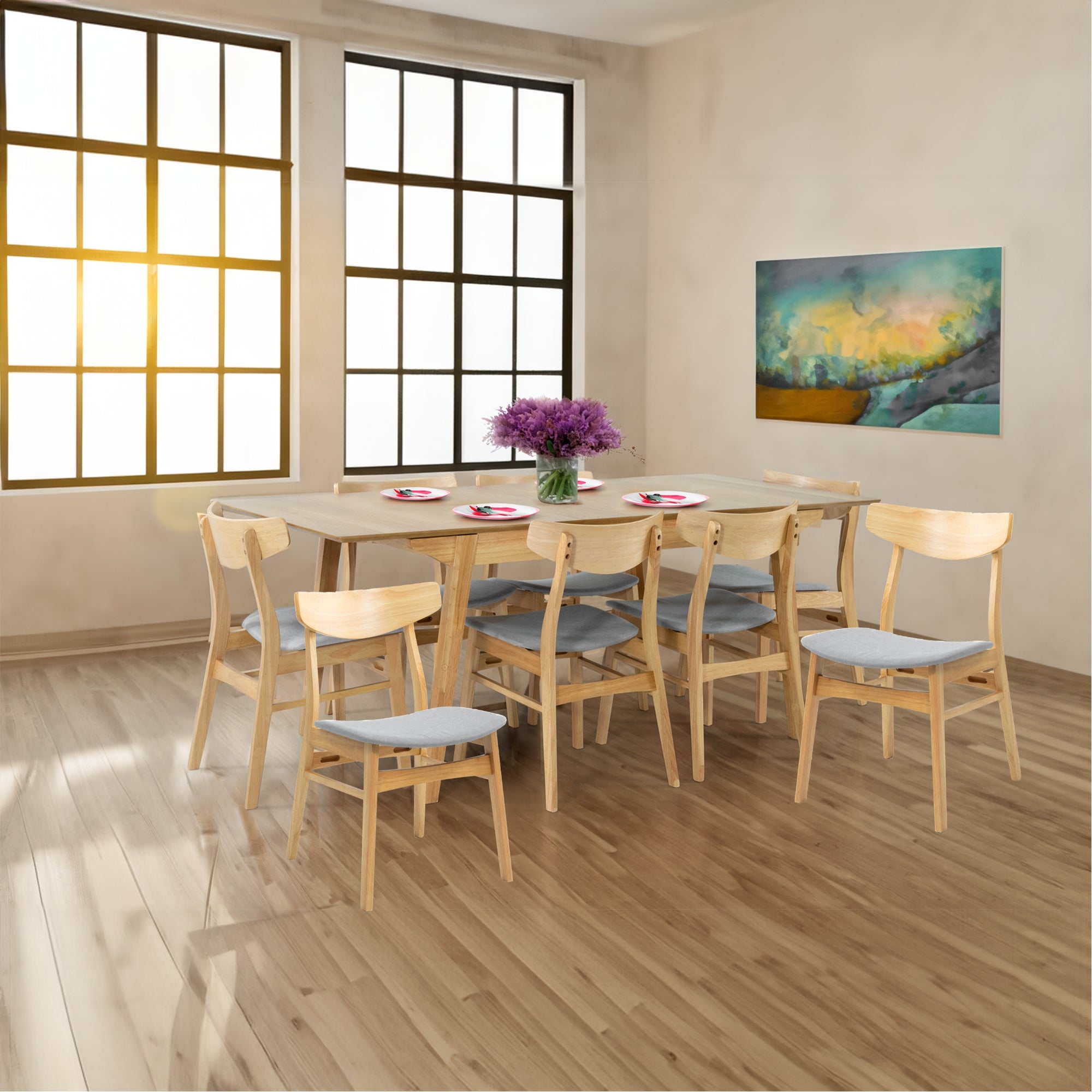 Cusco 9pc Set Dining Set 150 - 190cm Extendable Table 8 Chair Scandinavian Style - SILBERSHELL