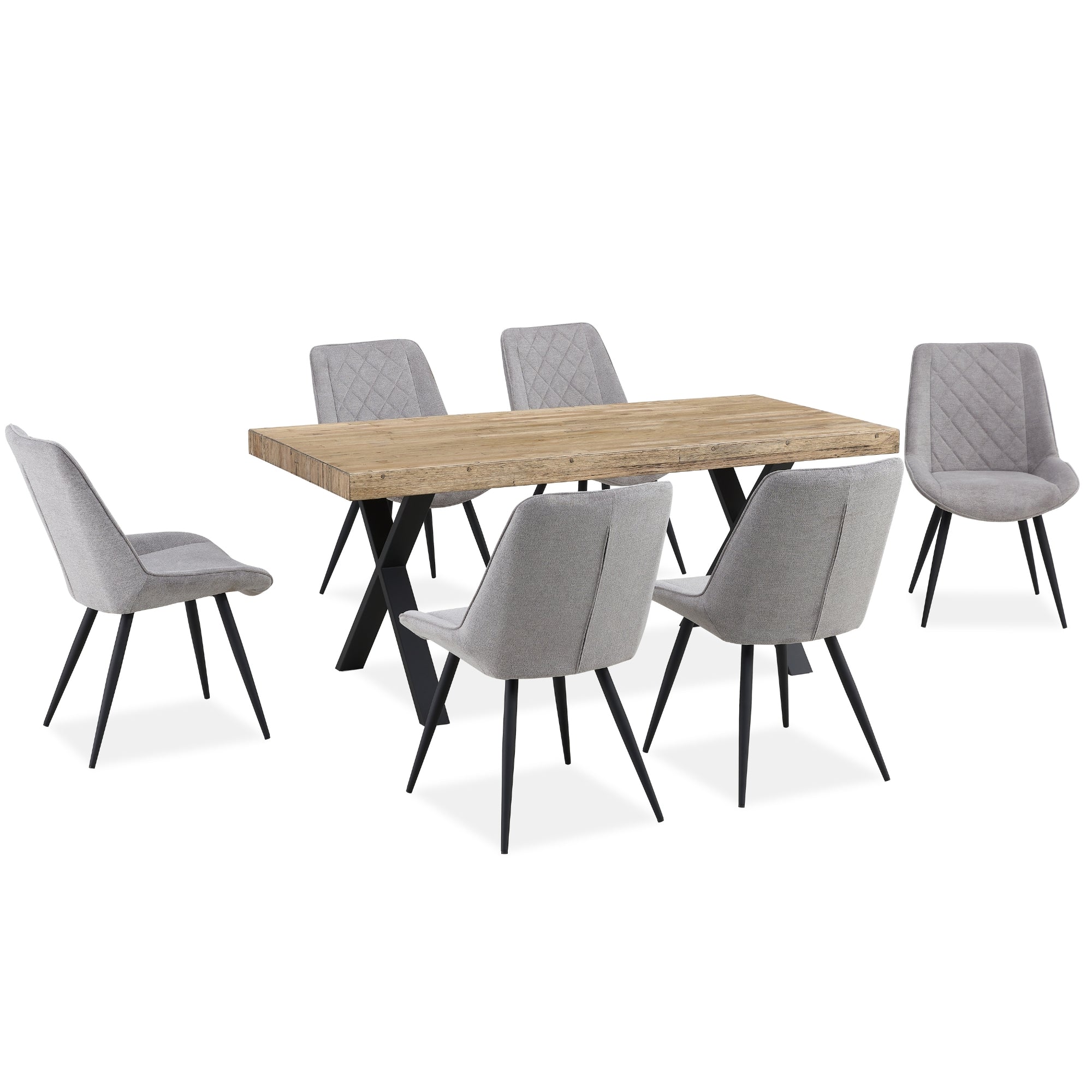 Anika 7pc Dining Set 180cm Table 6 Fabric Chair - Granite Smoke - SILBERSHELL