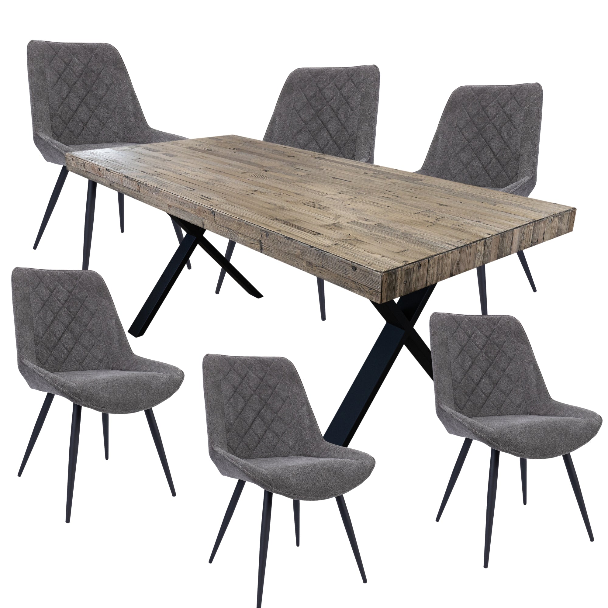 Anika 7pc Dining Set 180cm Table 6 Fabric Chair - Graphite Smoke - SILBERSHELL