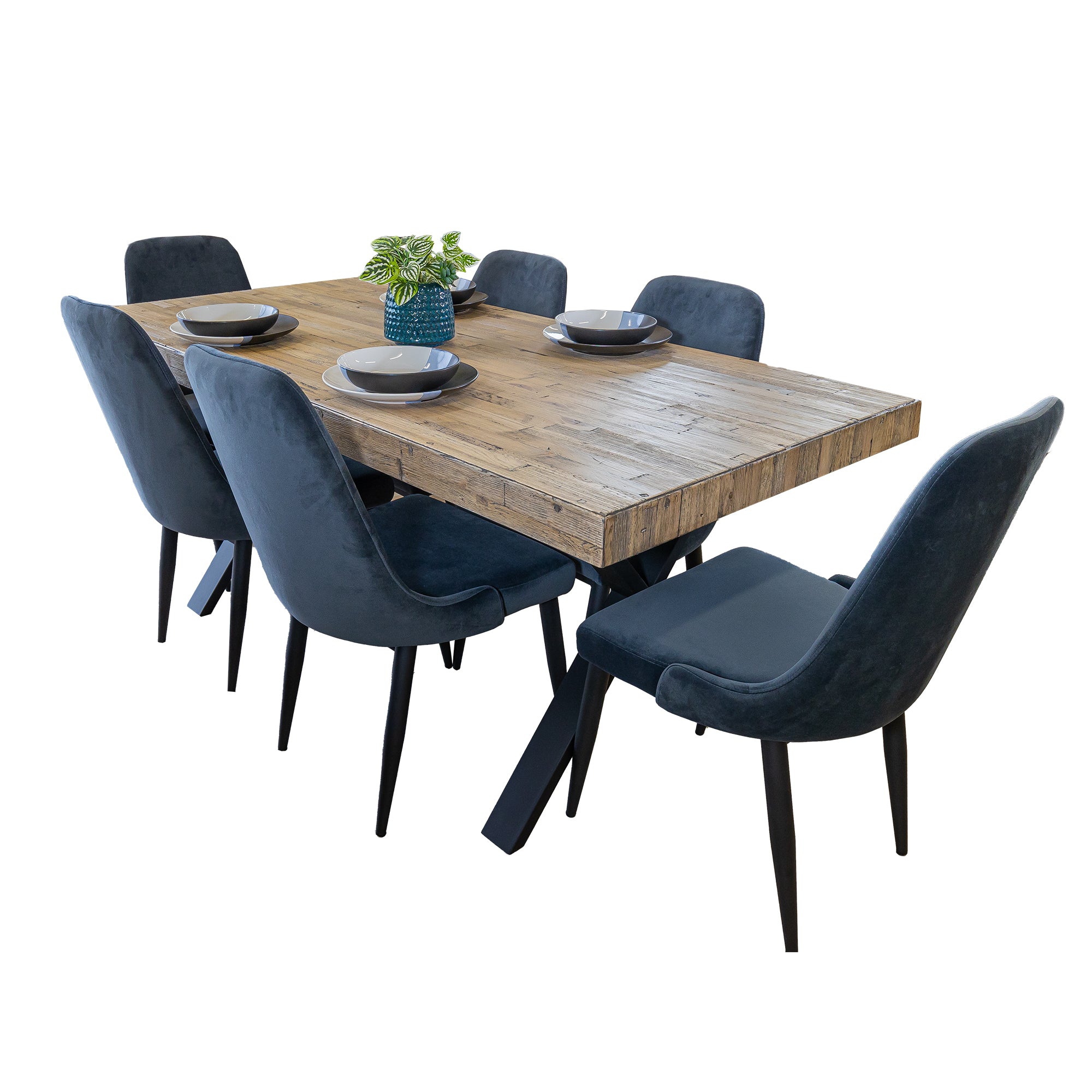Anika 7pc Dining Set 180cm Table 6 Fabric Chair - Charcoal Smoke - SILBERSHELL