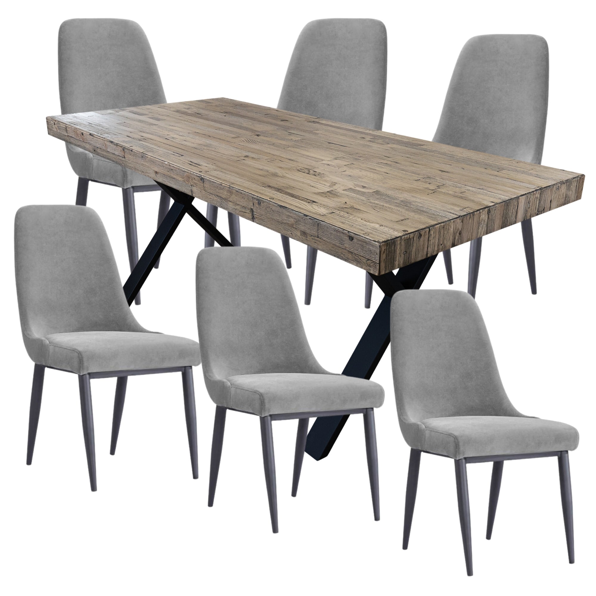 Anika 7pc Dining Set 180cm Table 6 Fabric Chair - Grey Smoke - SILBERSHELL