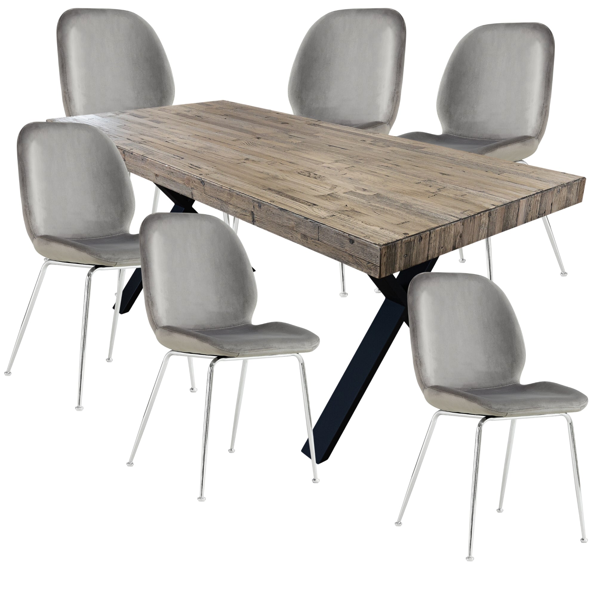 Anika 7pc Dining Set 180cm Table 6 Fabric Chair Grey - Smoke - SILBERSHELL