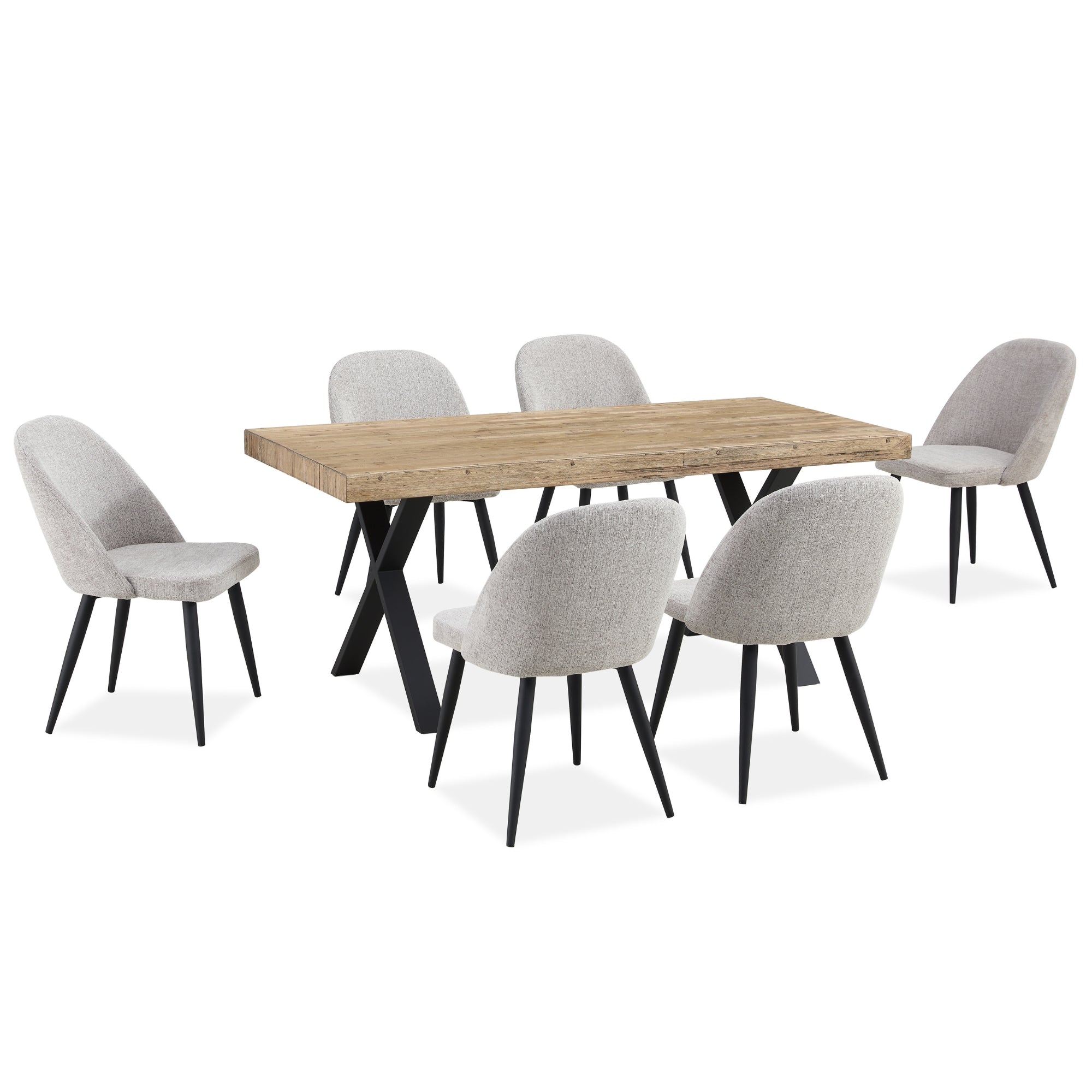 Anika 7pc Dining Set 180cm Table 6 Fabric Chair Quartz - Smoke - SILBERSHELL