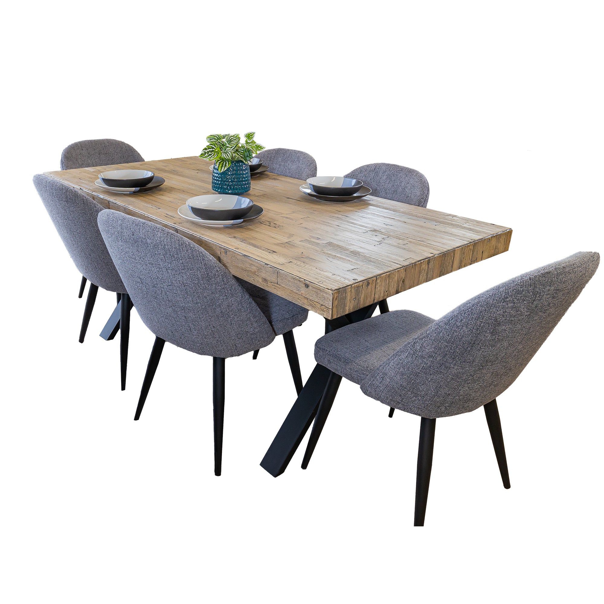 Anika 7pc Dining Set 180cm Table 6 Fabric Chair Fog - Smoke - SILBERSHELL