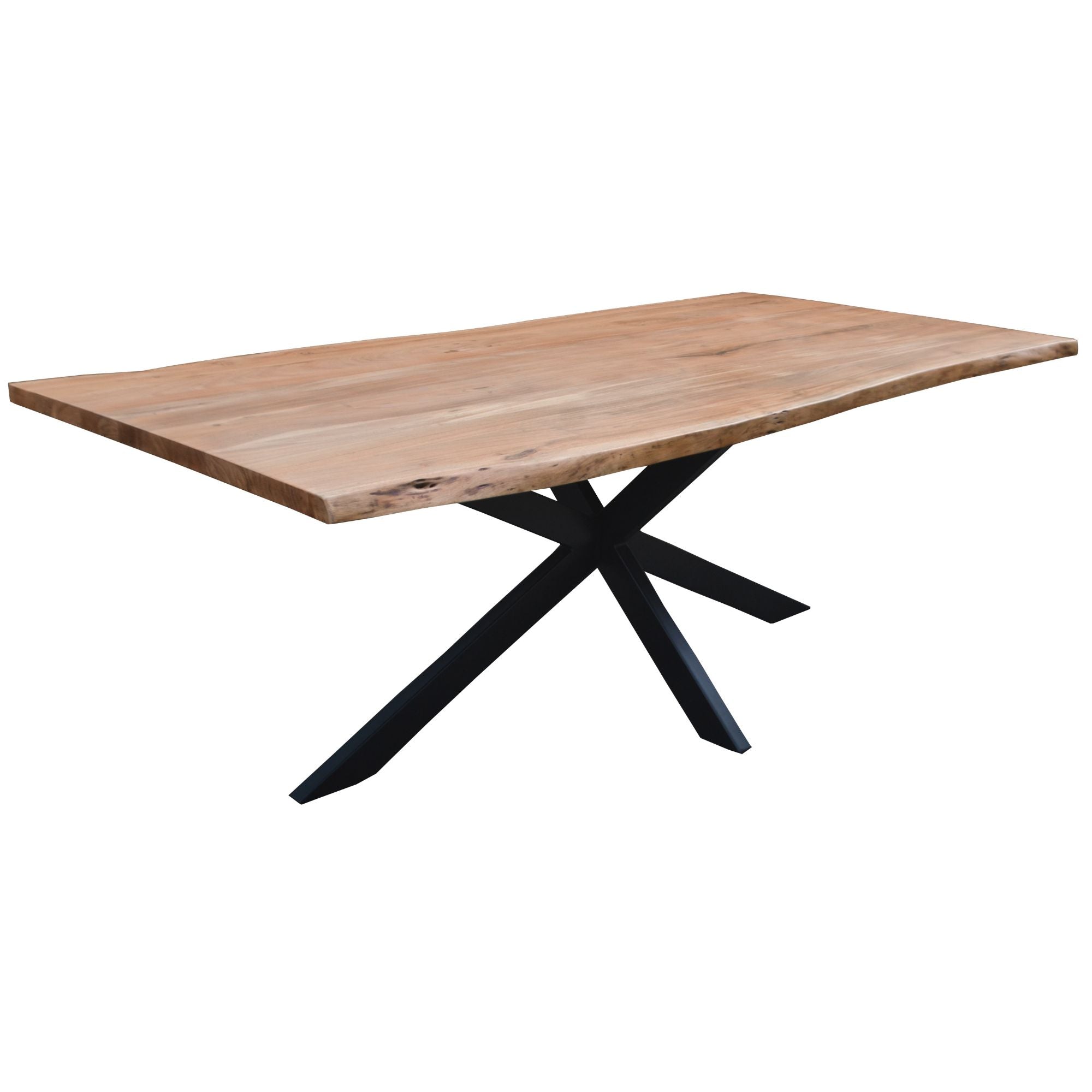 Lantana 7pc 210cm Dining Table 6 Black Wishbone Chair Set Live Edge Acacia Wood - SILBERSHELL