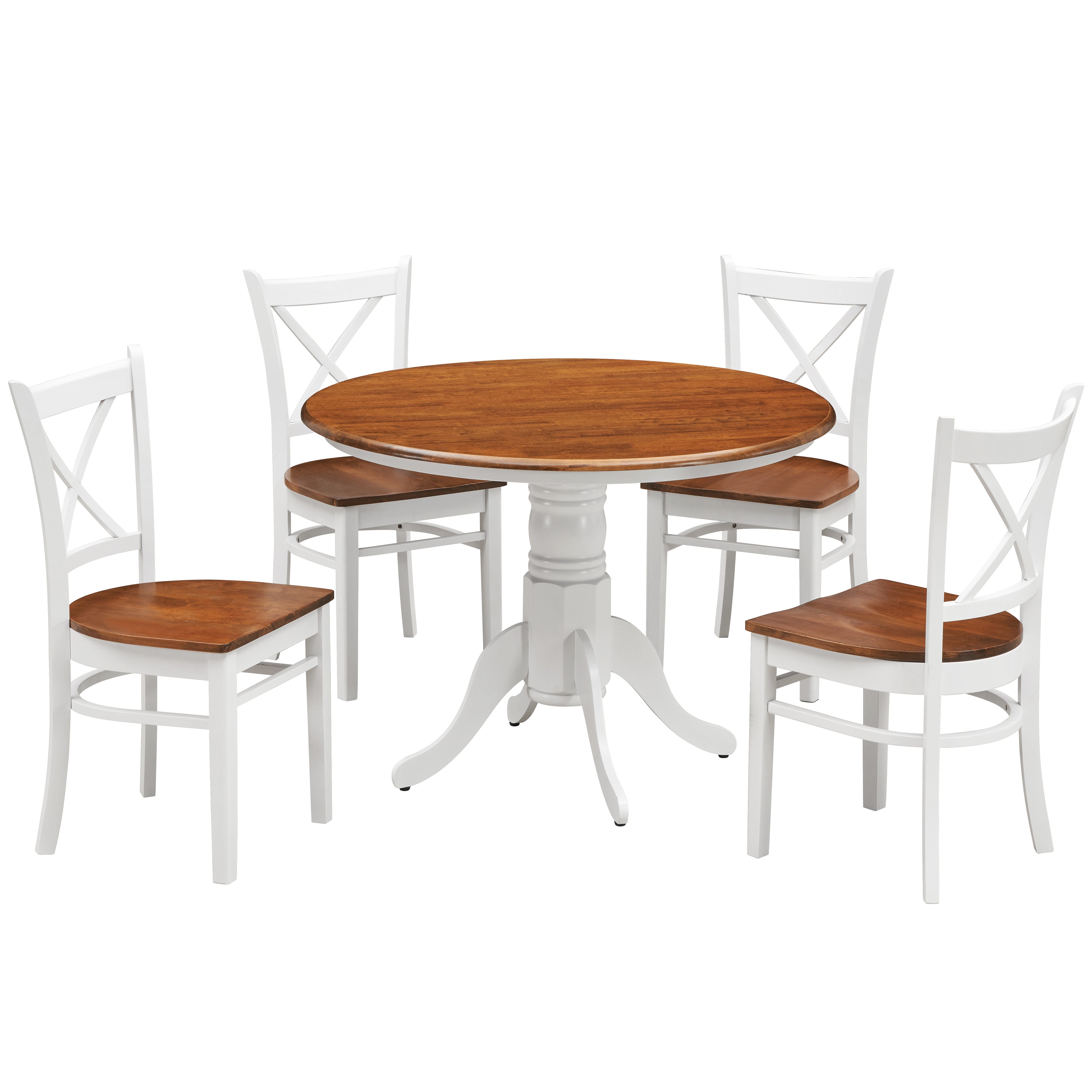 Lupin 5pc Dining Set 106cm Round Pedestral Table 4 Rubber Wood Chair - White Oak - SILBERSHELL