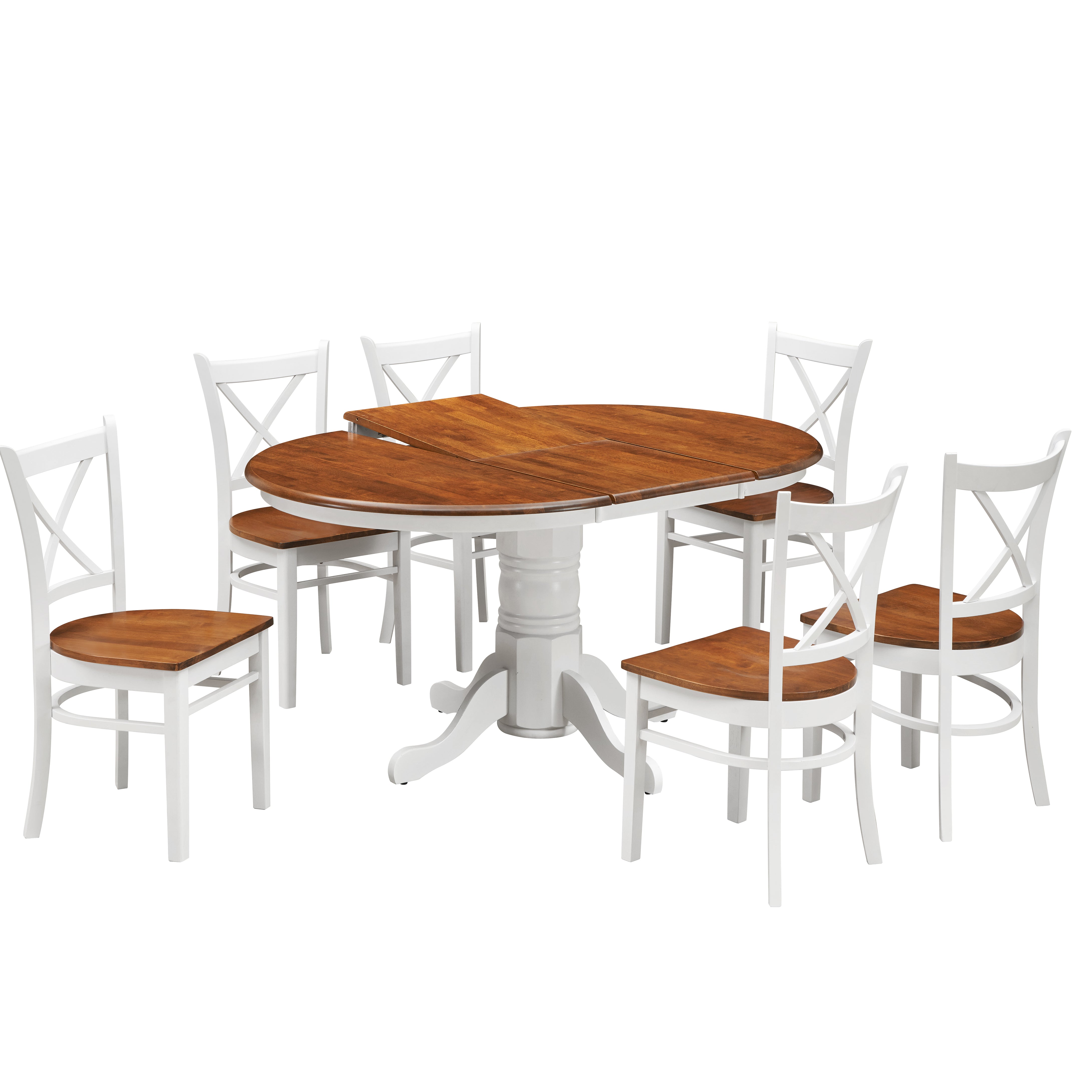 Lupin 7pc Dining Set 150cm Extendable Pedestral Table 4 Timber Chair - White Oak - SILBERSHELL