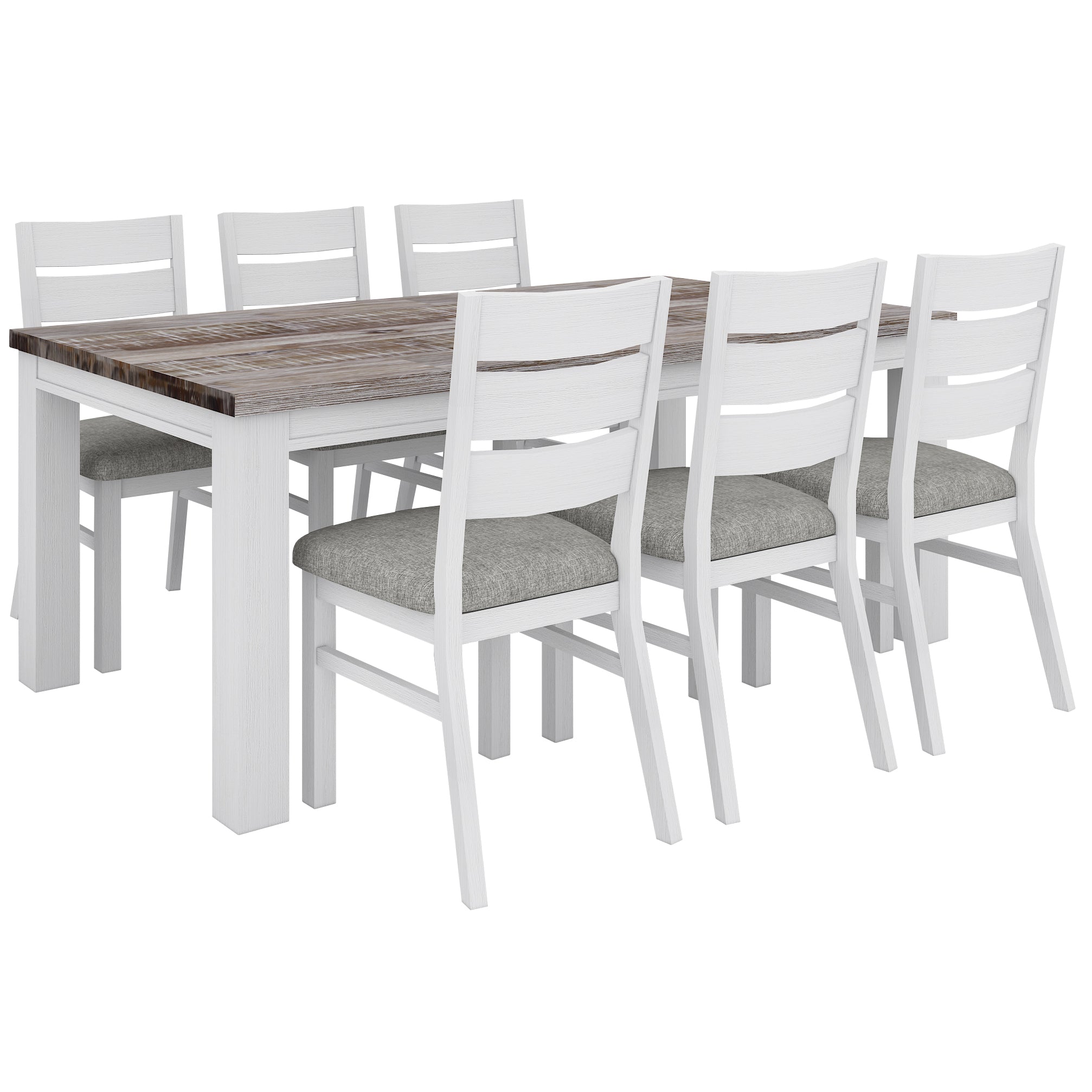 Plumeria 7pc Dining Set 190cm Table 6 Chair Solid Acacia Wood - White Brush - SILBERSHELL