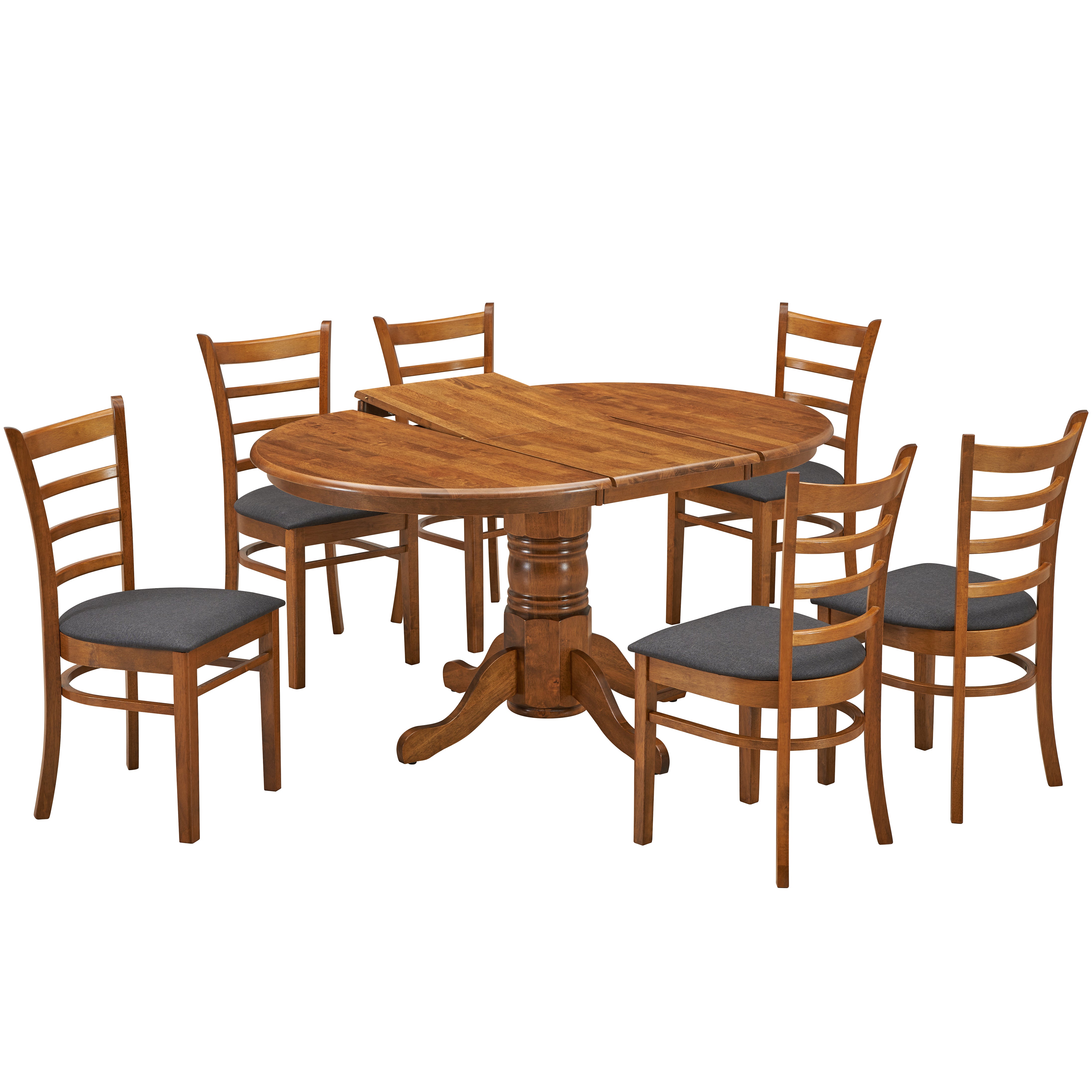 Linaria 7pc Dining Set 150cm Extendable Pedestral Table 6 Timber Chair - Walnut - SILBERSHELL