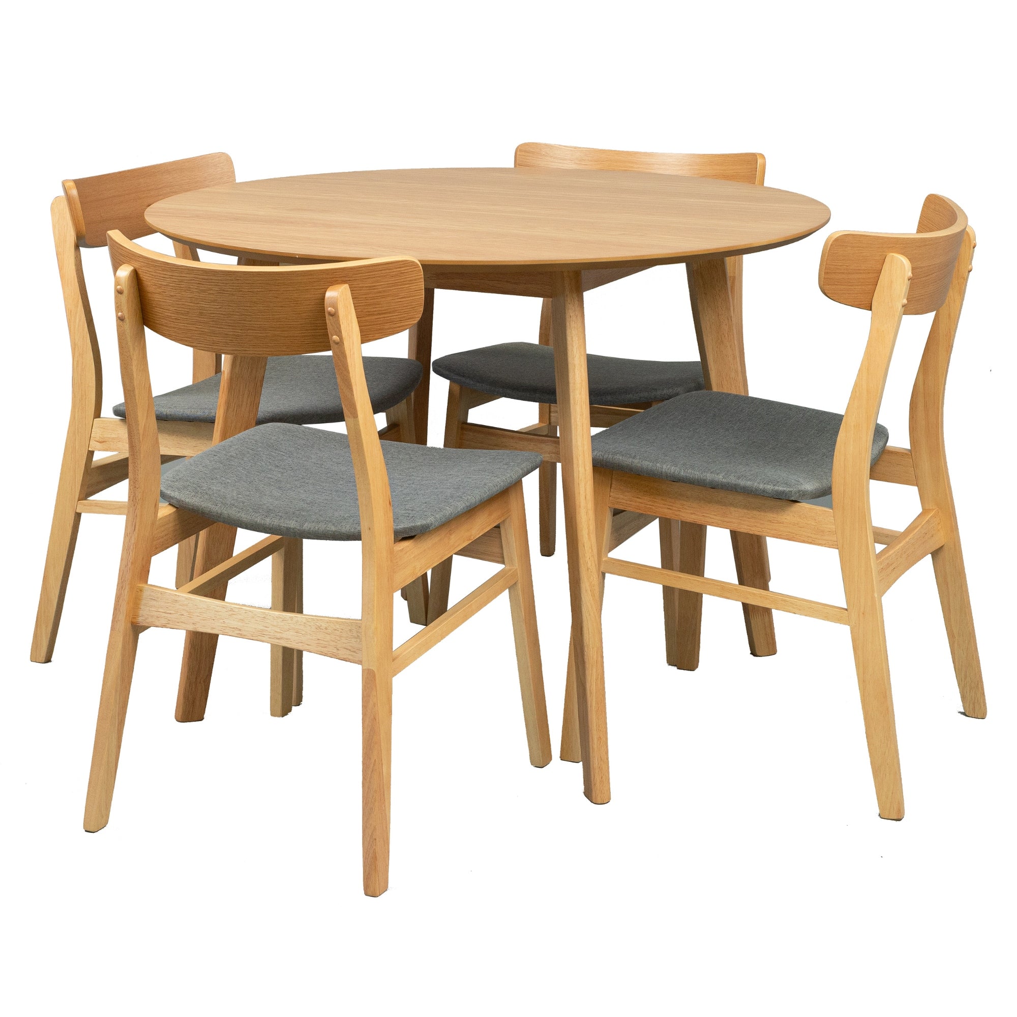 Oscar 5pc Dining Set 100cm Round Table 4 Chair Fabric Seat Scandinavian Style - SILBERSHELL