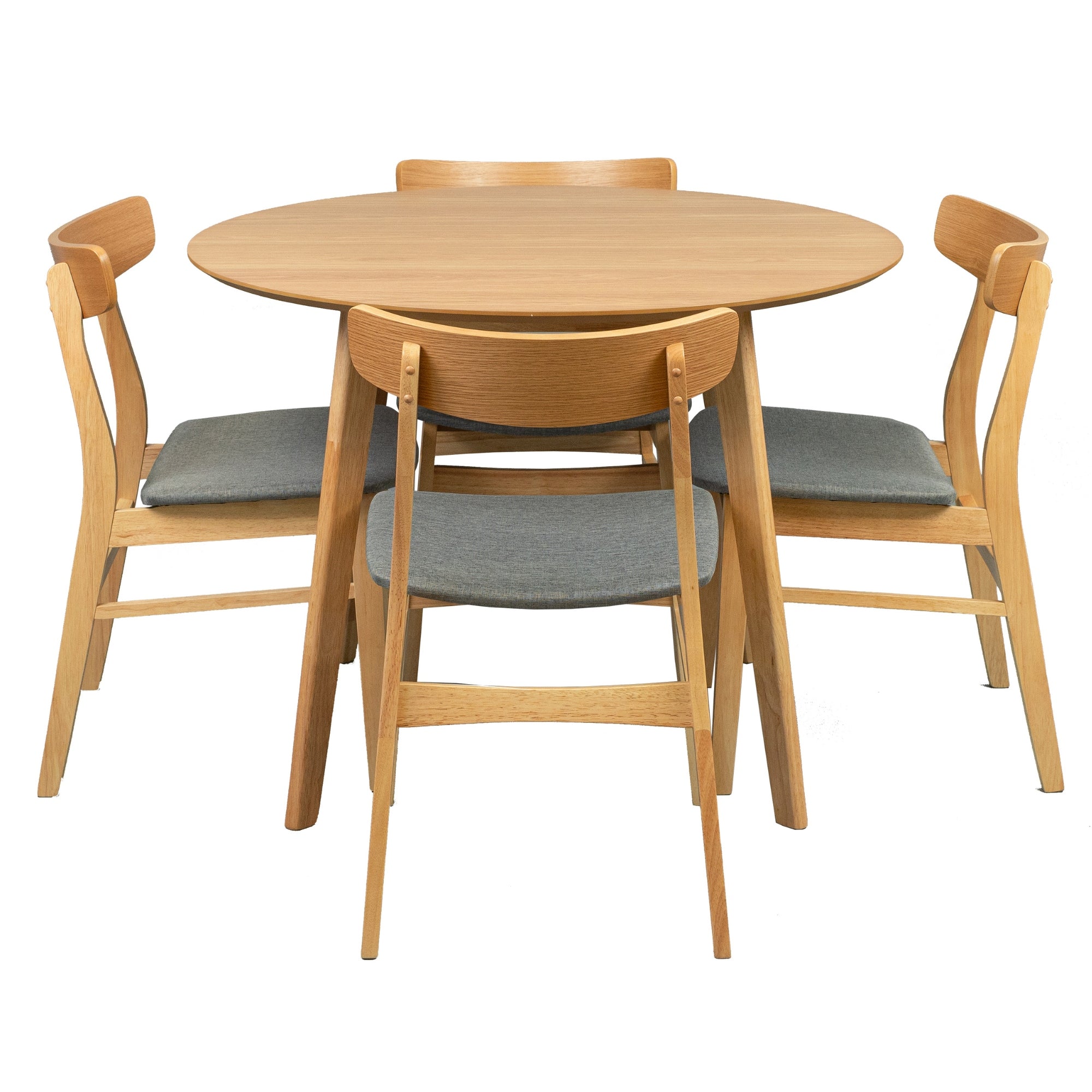 Oscar 5pc Dining Set 100cm Round Table 4 Chair Fabric Seat Scandinavian Style - SILBERSHELL