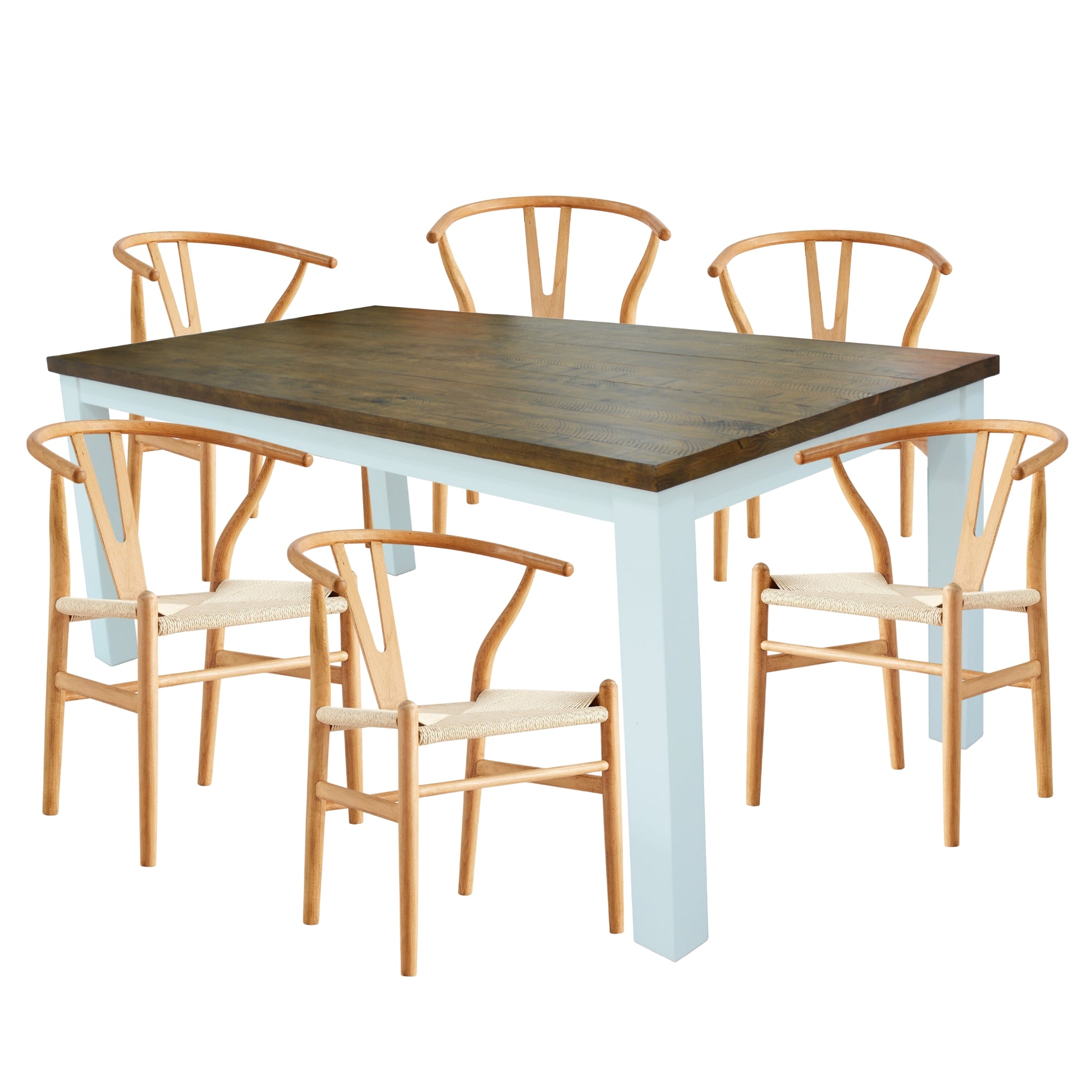 Norah 7pc Dining Set Table 180cm Solid Acacia Wood Natural Wishbone Chair - SILBERSHELL