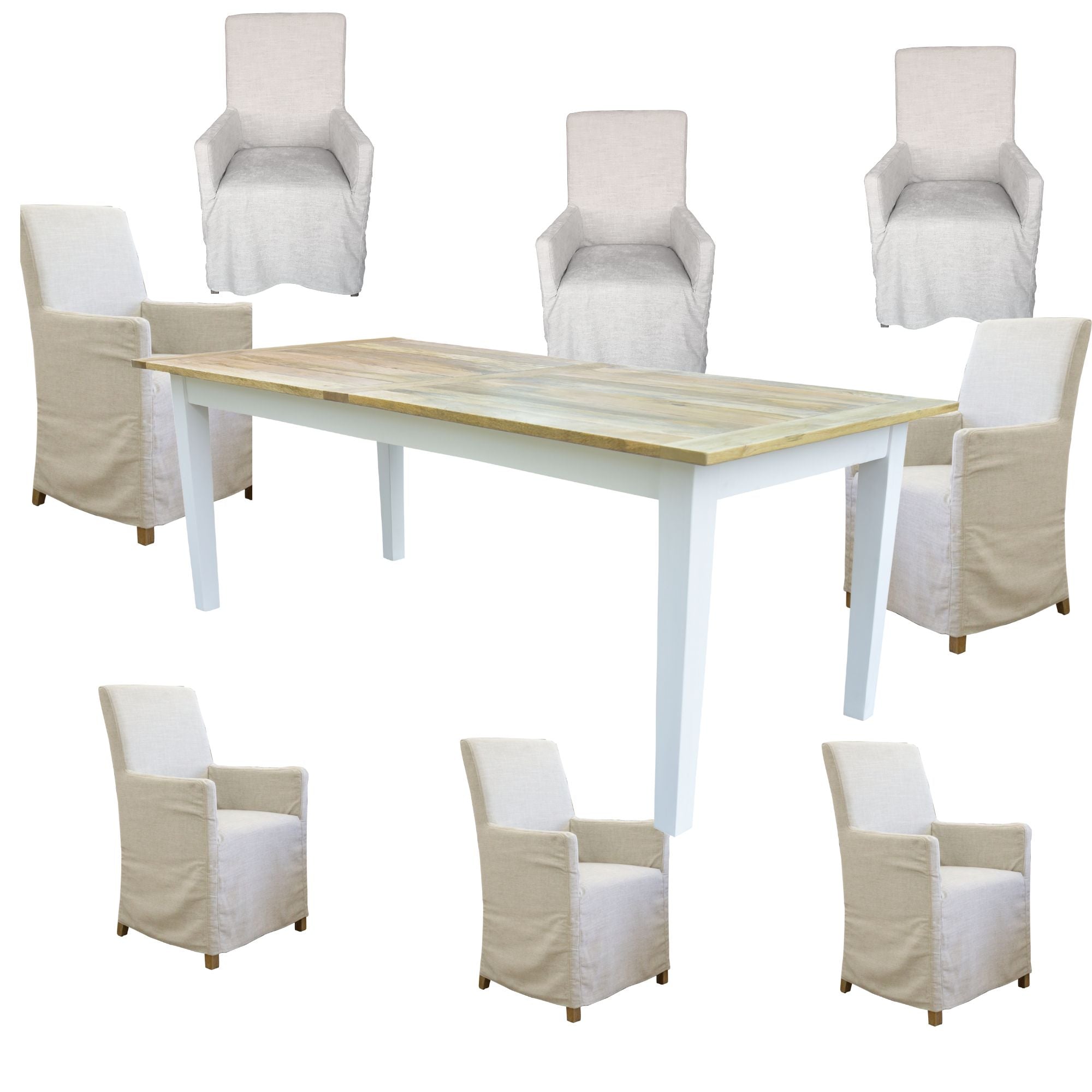 Lavasa 9pc Dining Set 210cm Mango Wood Table 8 French Provincial Carver Chair - SILBERSHELL