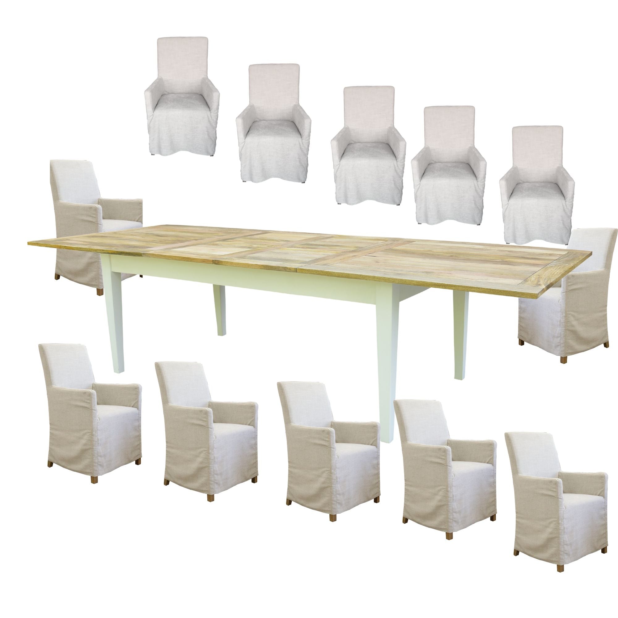Lavasa 13pc Dining Set Extendable Mango Wood Table 210-310cm 12 Carver Chair - SILBERSHELL