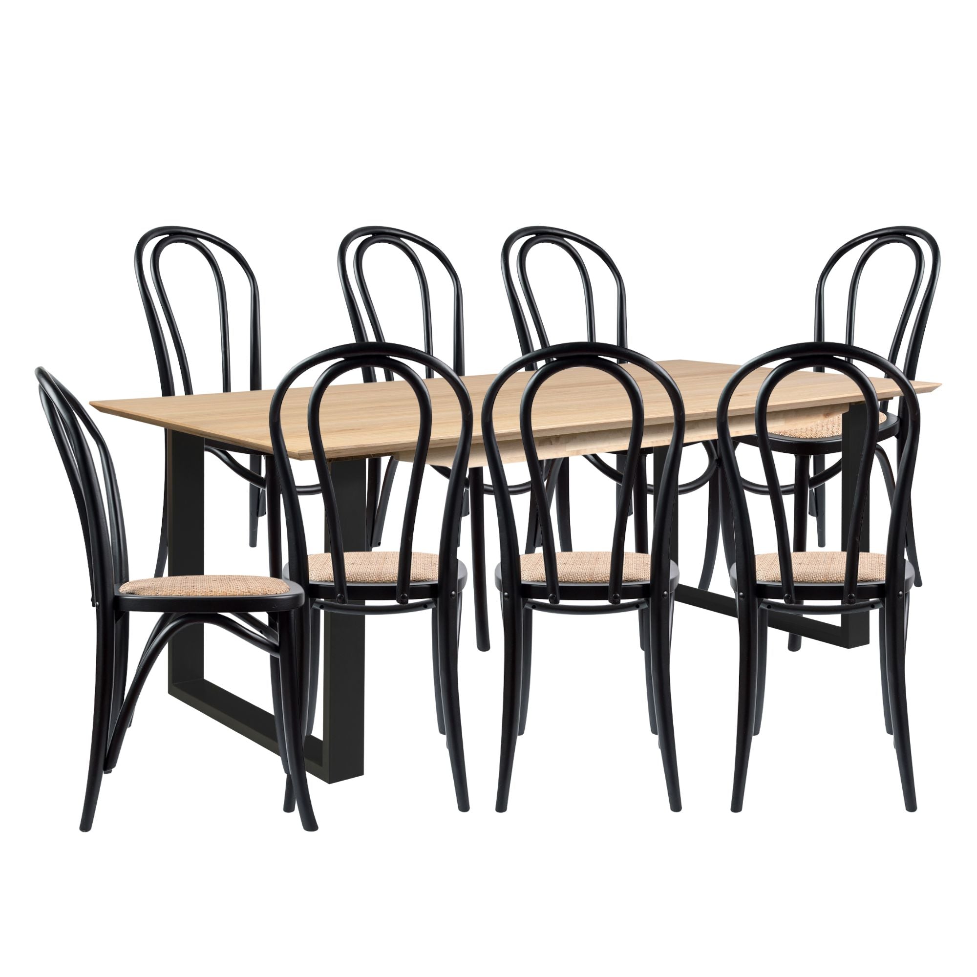 Aconite 9pc 210cm Dining Table Set 8 Arched Back Chair Solid Messmate Timber - SILBERSHELL
