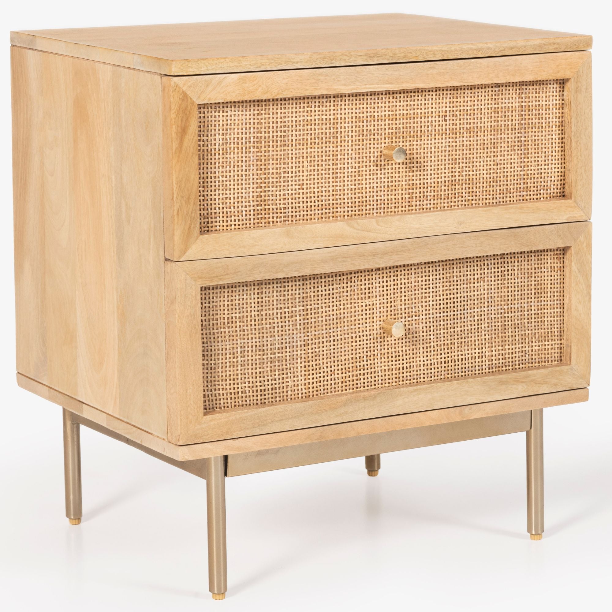 Martina Bedside Table 2 Drawer Storage Cabinet Solid Mango Wood Rattan - SILBERSHELL