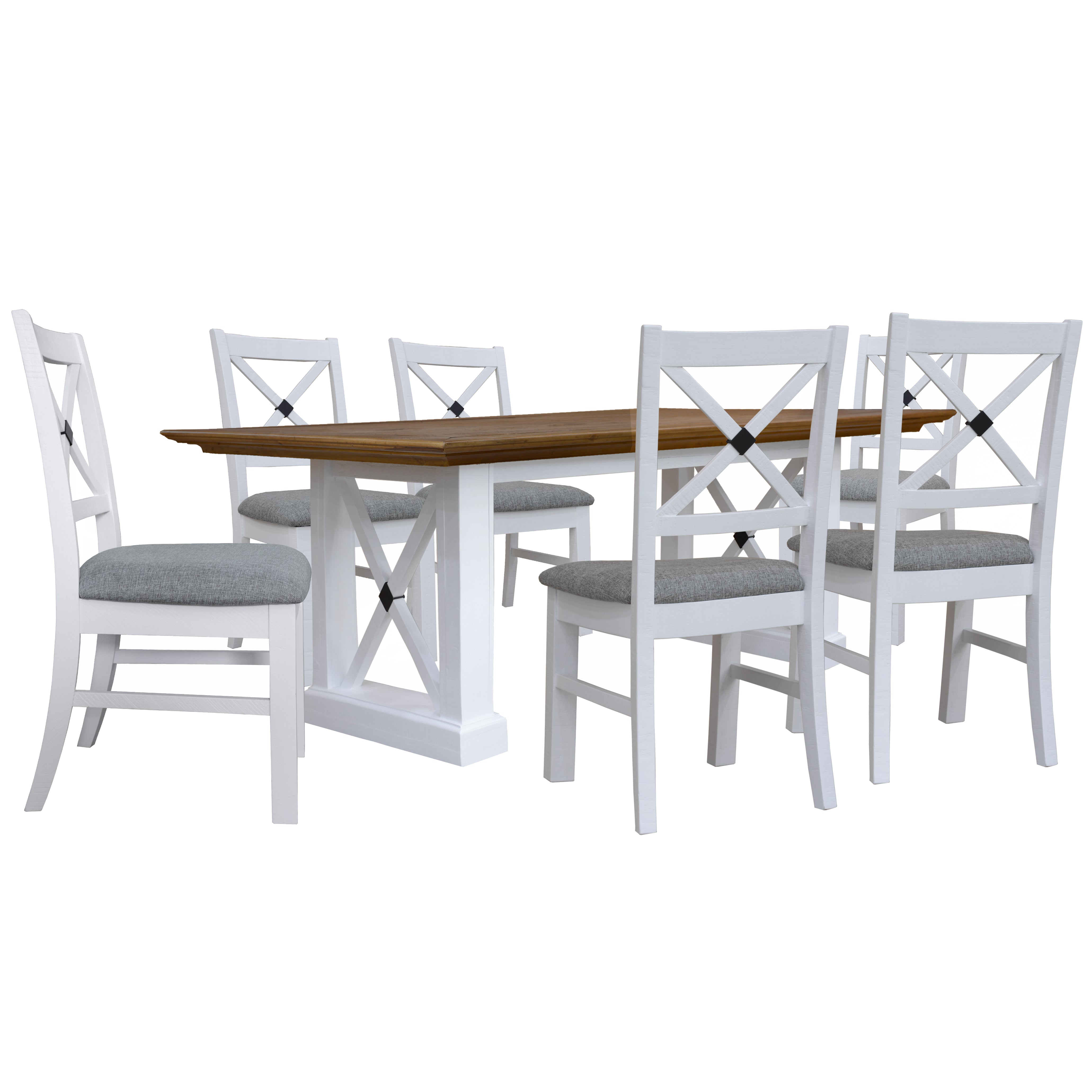 Beechworth 7pc Dining Set 200cm Table 6 Chair Pine Wood Hampton Furniture - Grey - SILBERSHELL