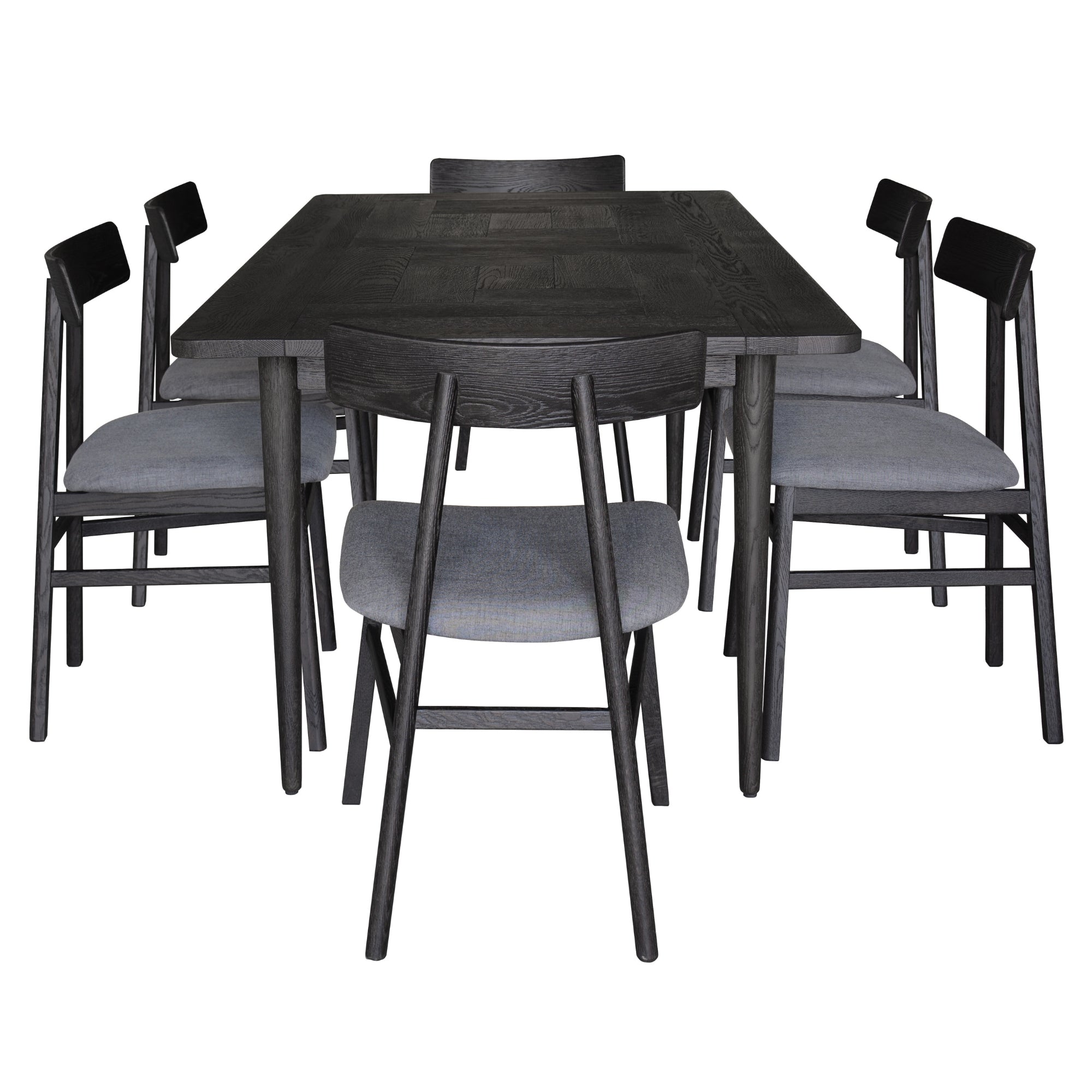 Claire 7pc Dining Set Table 180cm Solid Oak Wood Fabric Seat Chair - Black - SILBERSHELL