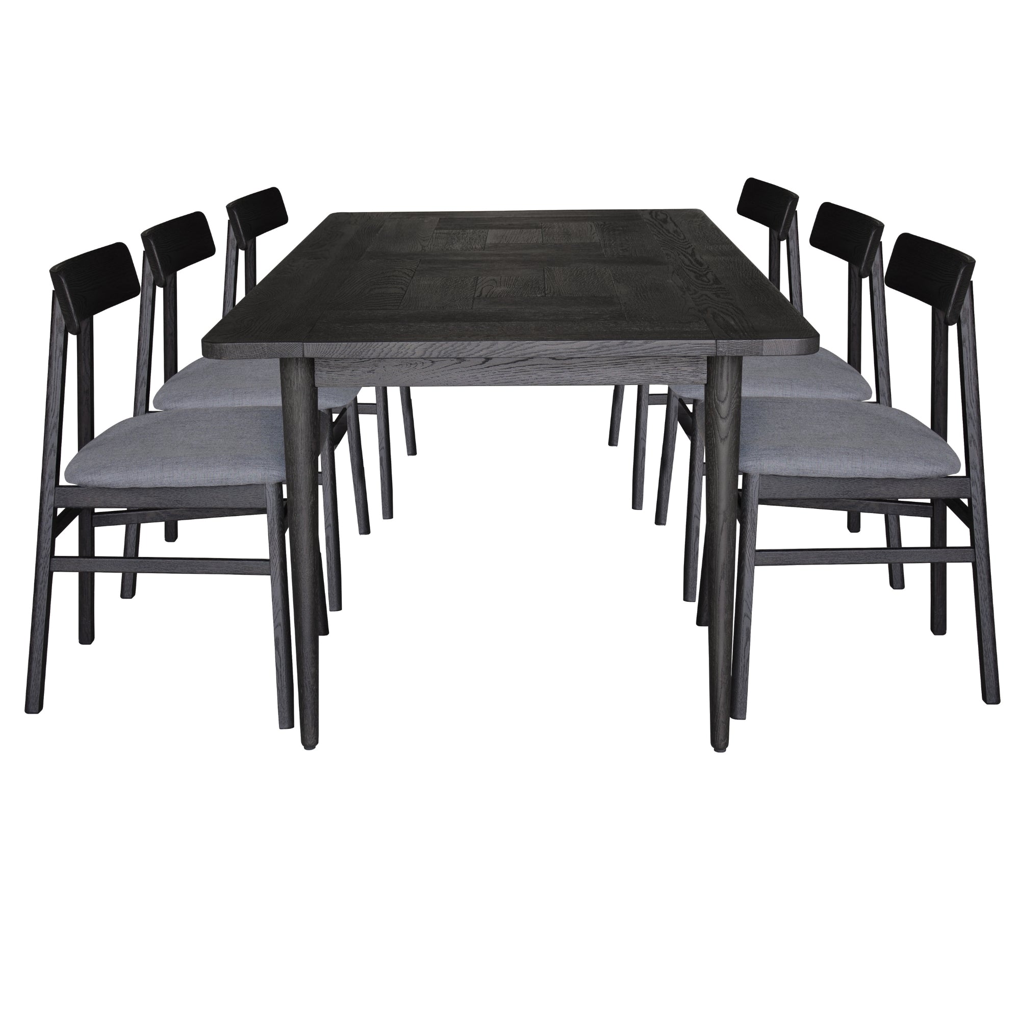 Claire 7pc Dining Set Table 180cm Solid Oak Wood Fabric Seat Chair - Black - SILBERSHELL