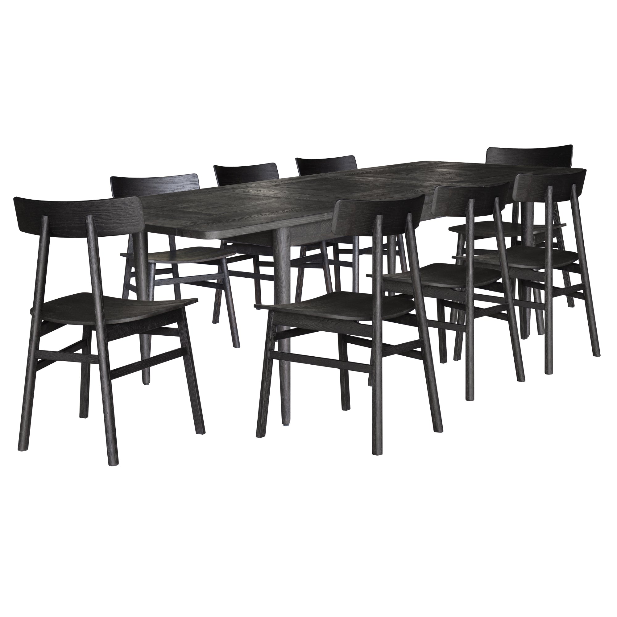 Claire 9pc Dining Set Table Extendable 170-230cm Oak Timber Seat Chair - Black - SILBERSHELL