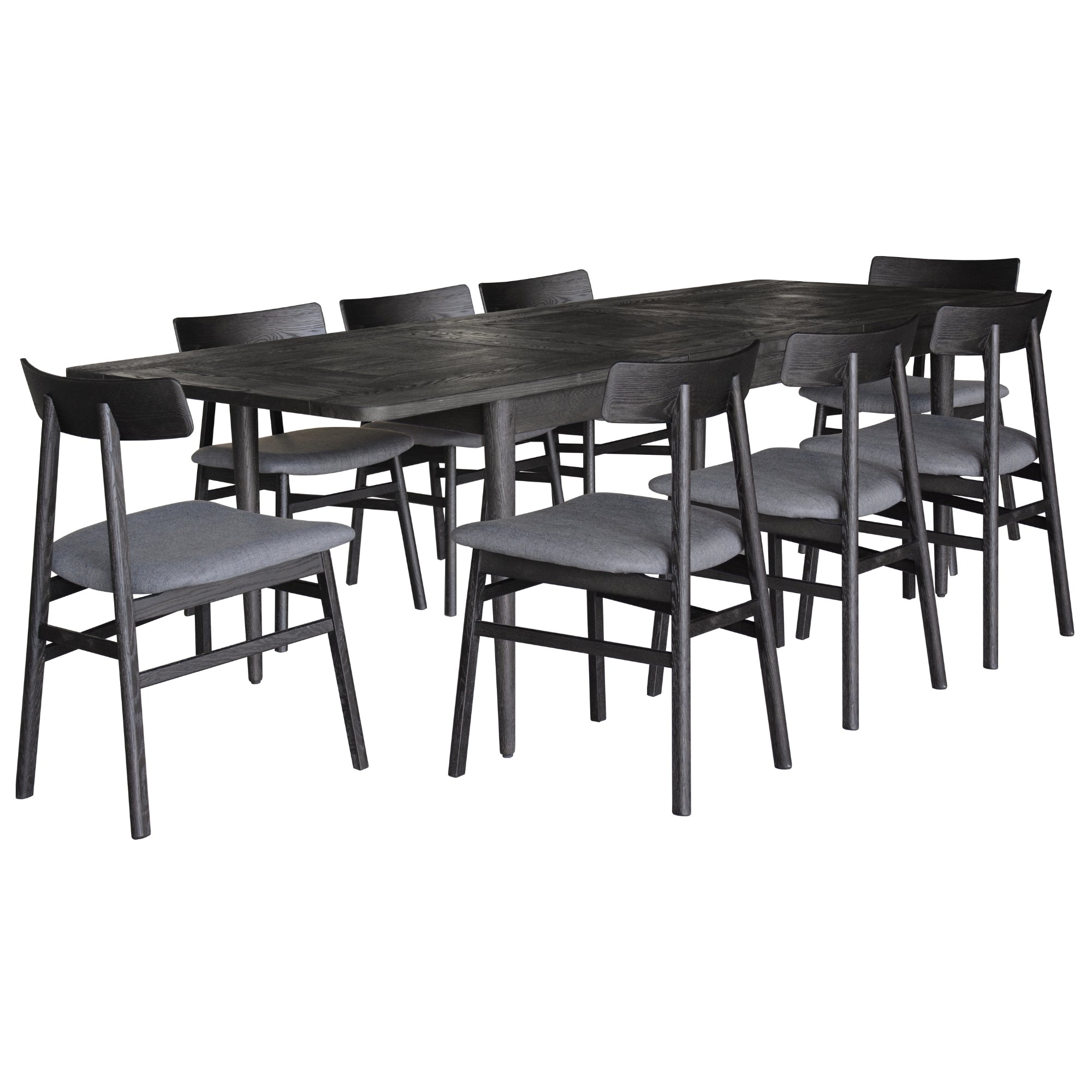 Claire 9pc Dining Set Table Extendable 170-230cm Oak Fabric Seat Chair - Black - SILBERSHELL