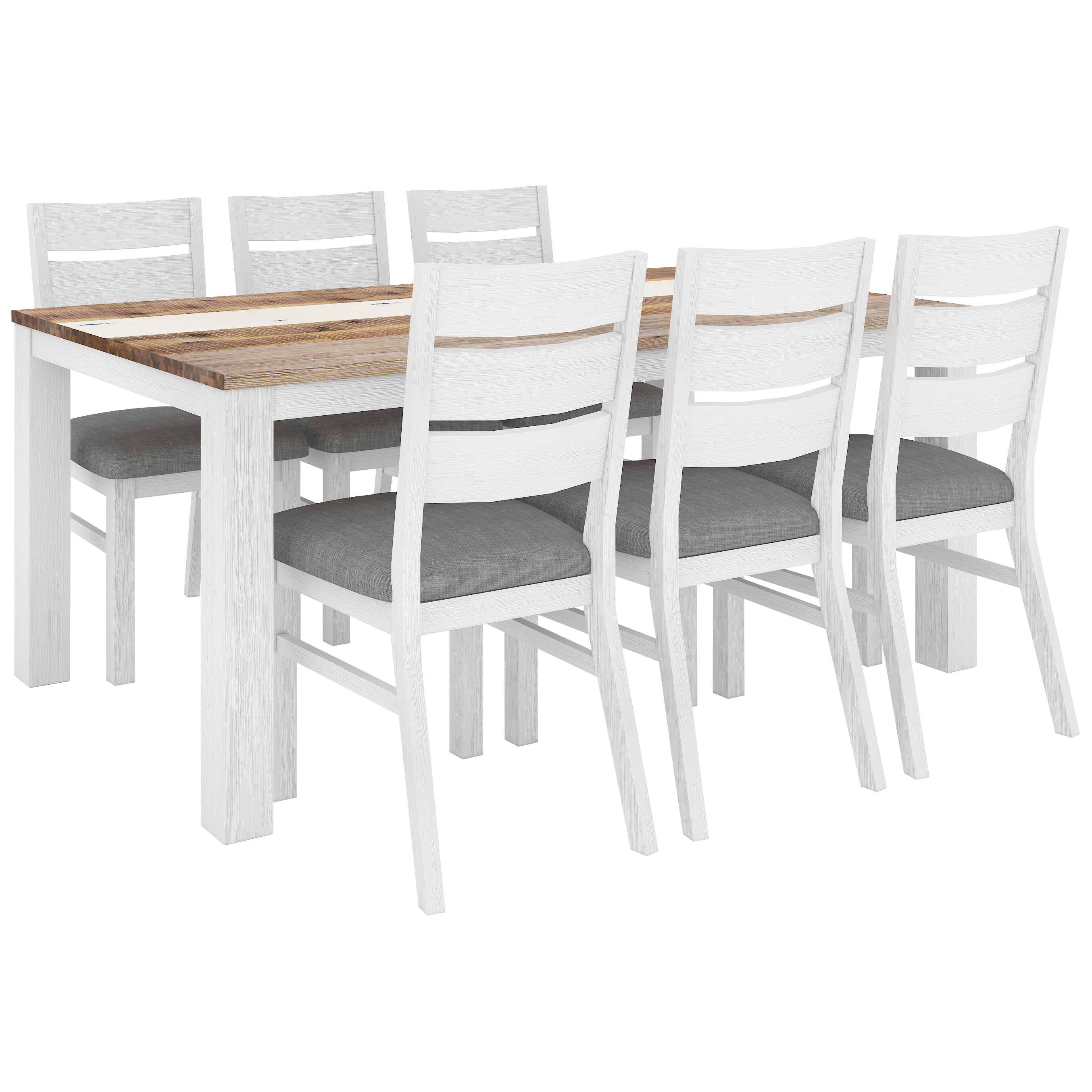 Orville 7pc Dining Set 180cm Table 6 Chair Solid Acacia Wood Timber -Multi Color - SILBERSHELL