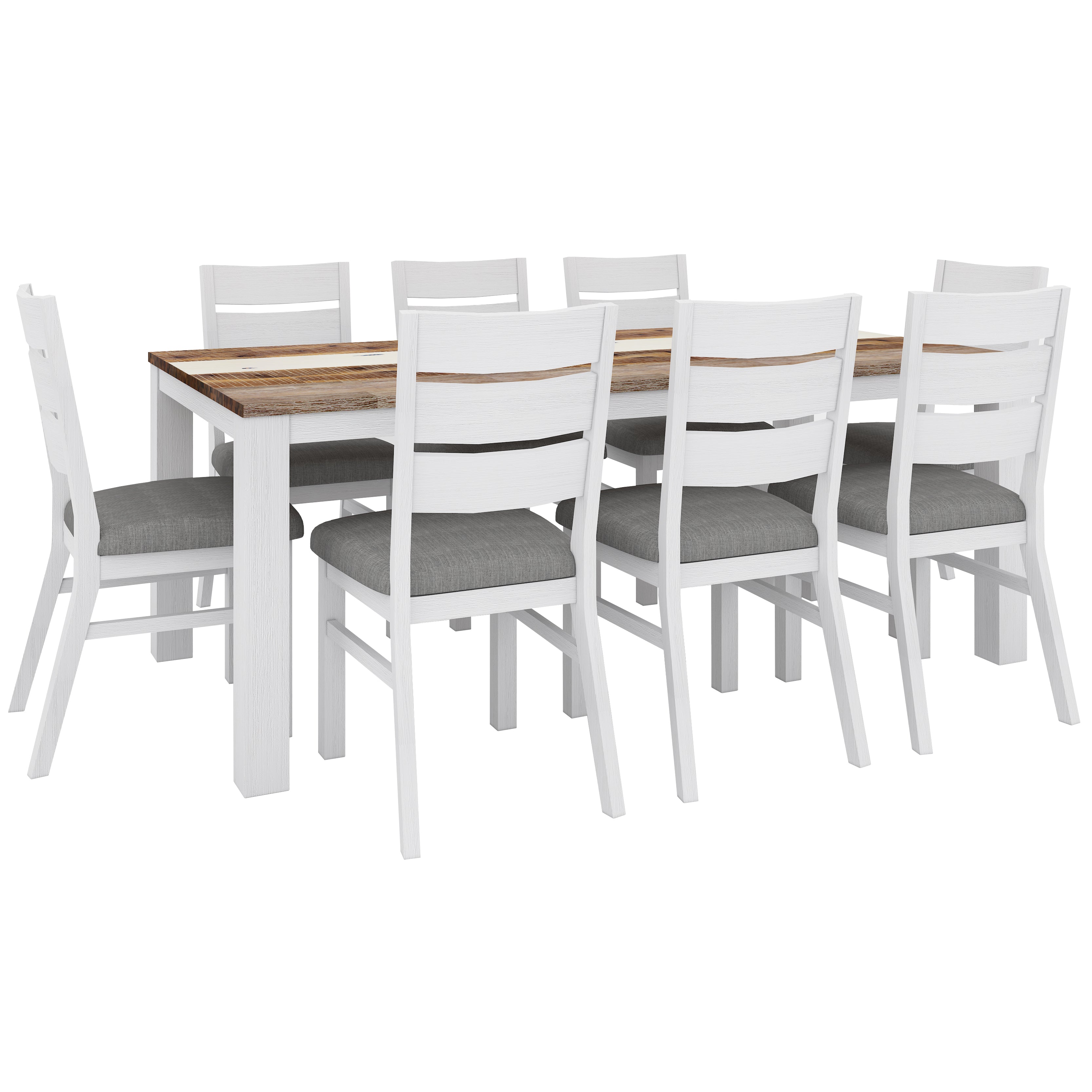 Orville 9pc Dining Set 200cm Table 8 Chair Solid Acacia Wood Timber -Multi Color - SILBERSHELL