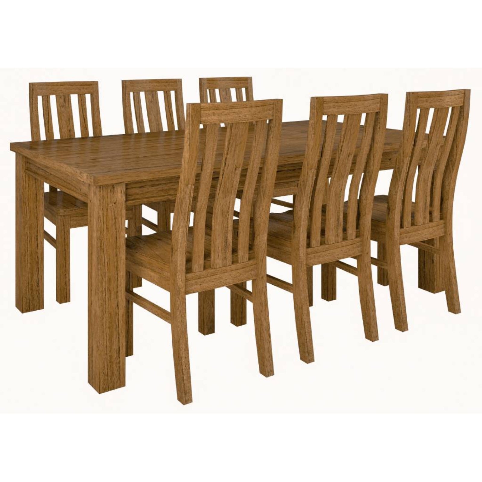 Birdsville 7pc Dining Set 190cm Table 6 Chair Solid Mt Ash Wood Timber - Brown - SILBERSHELL