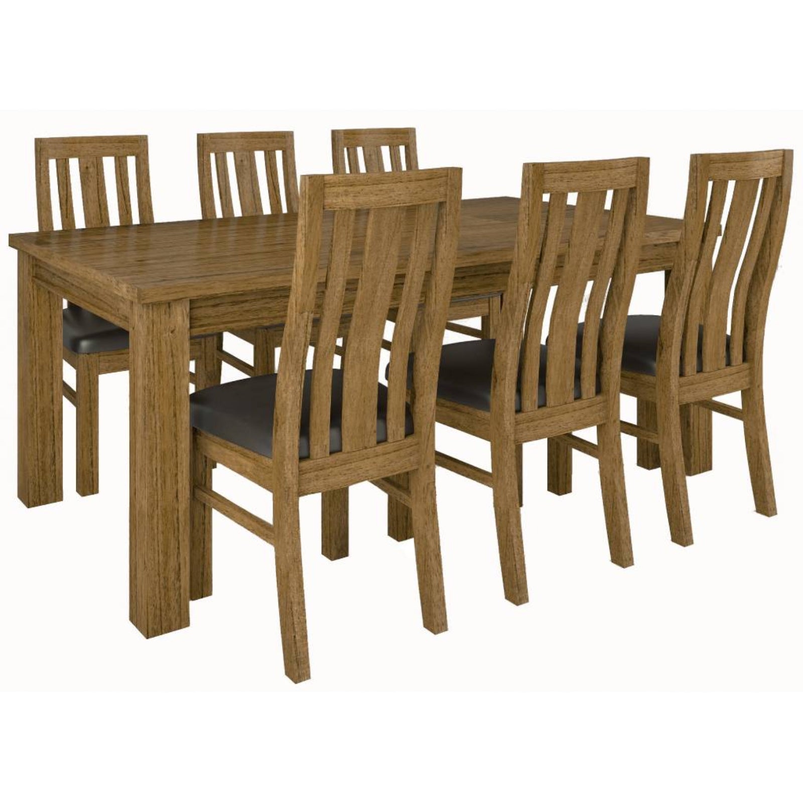 Birdsville 7pc Dining Set 190cm Table 6 PU Seat Chair Solid Mt Ash Wood - Brown - SILBERSHELL