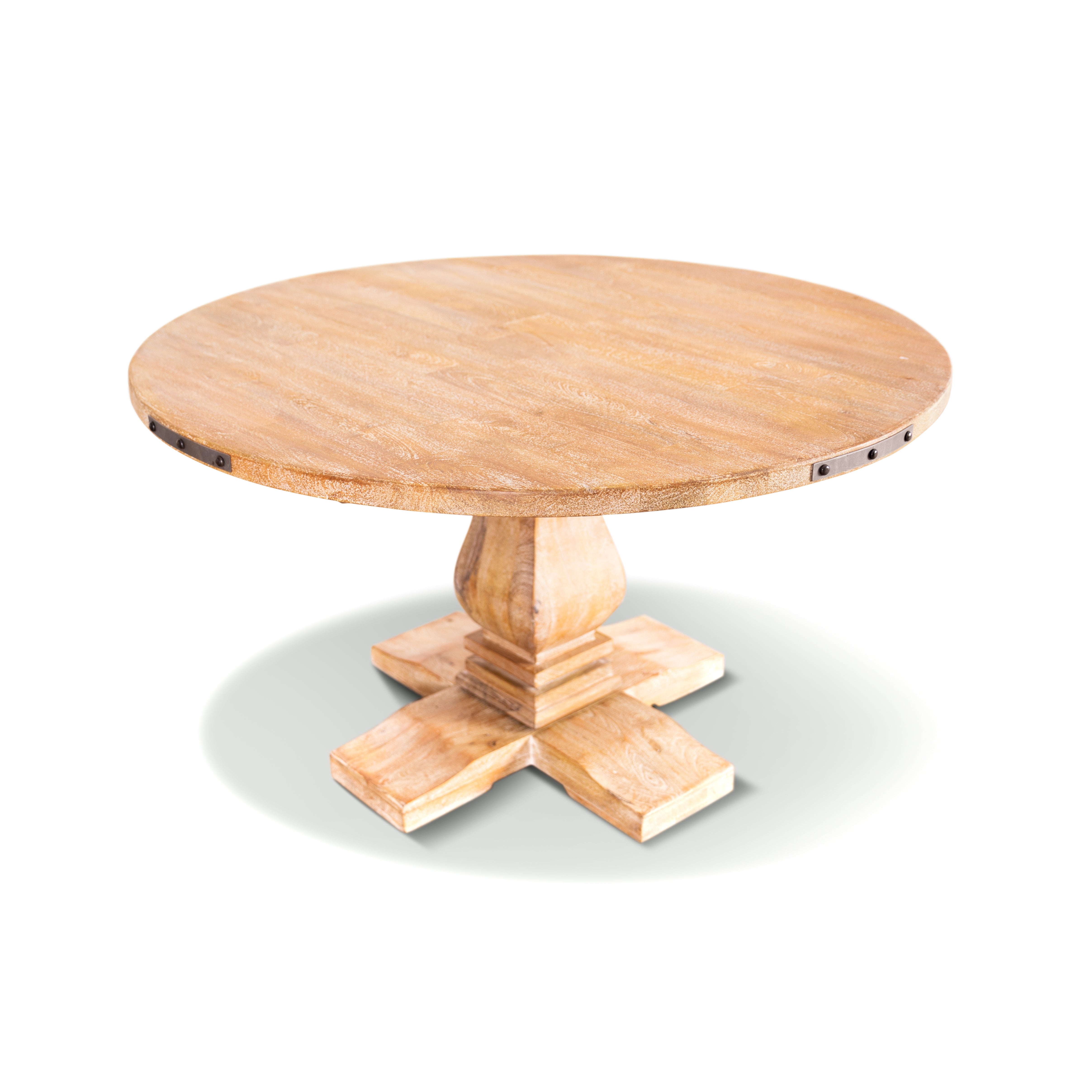 Gloriosa 5pc Dining Set 135cm Round Table 4 Beige Chair Mango Wood - Honey Wash - SILBERSHELL