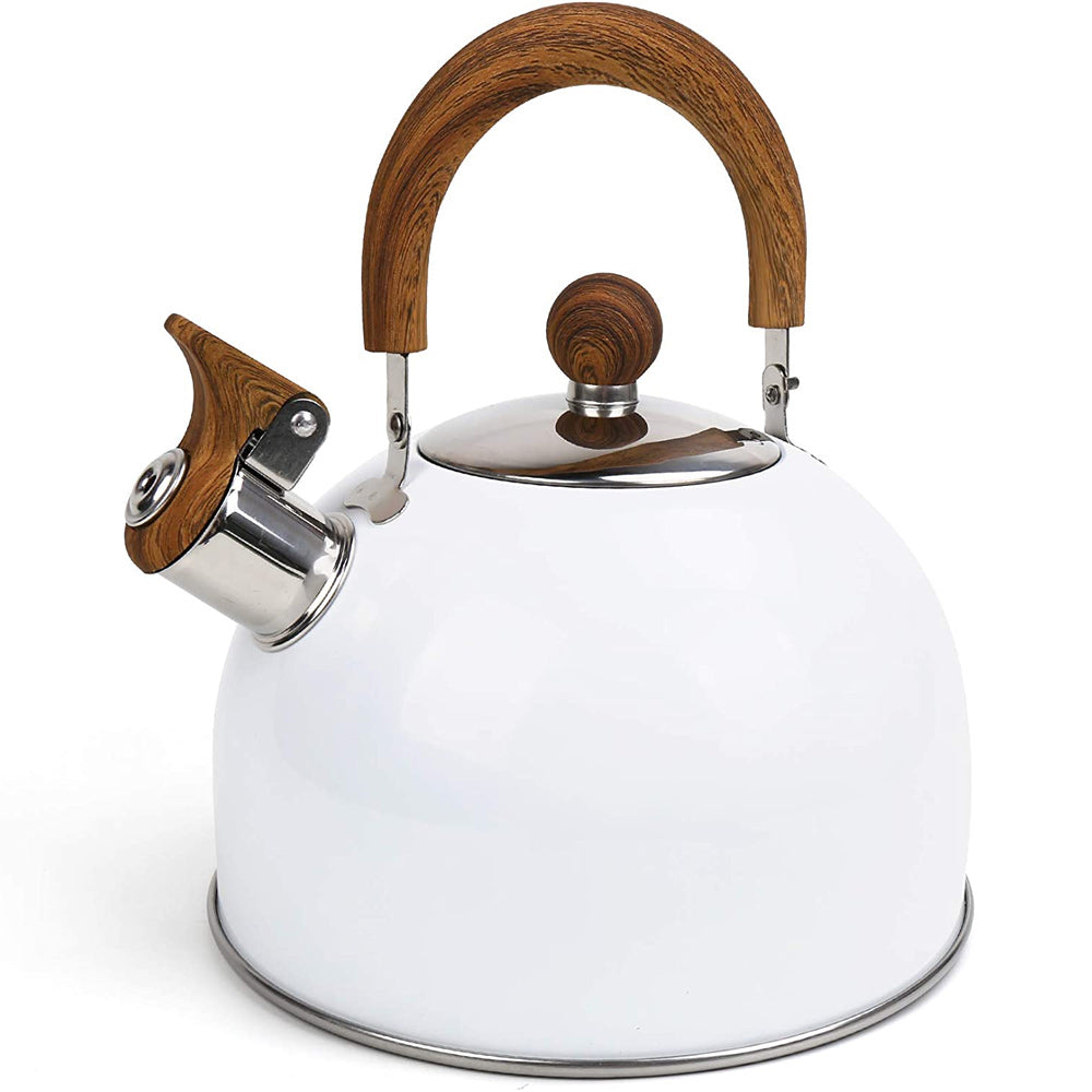 2.5 Liter Tea Whistling Kettle Stainless Steel Modern Whistling Tea Pot for Stovetop White - SILBERSHELL