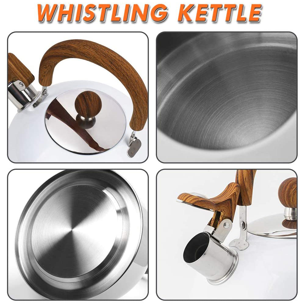 2.5 Liter Tea Whistling Kettle Stainless Steel Modern Whistling Tea Pot for Stovetop White - SILBERSHELL