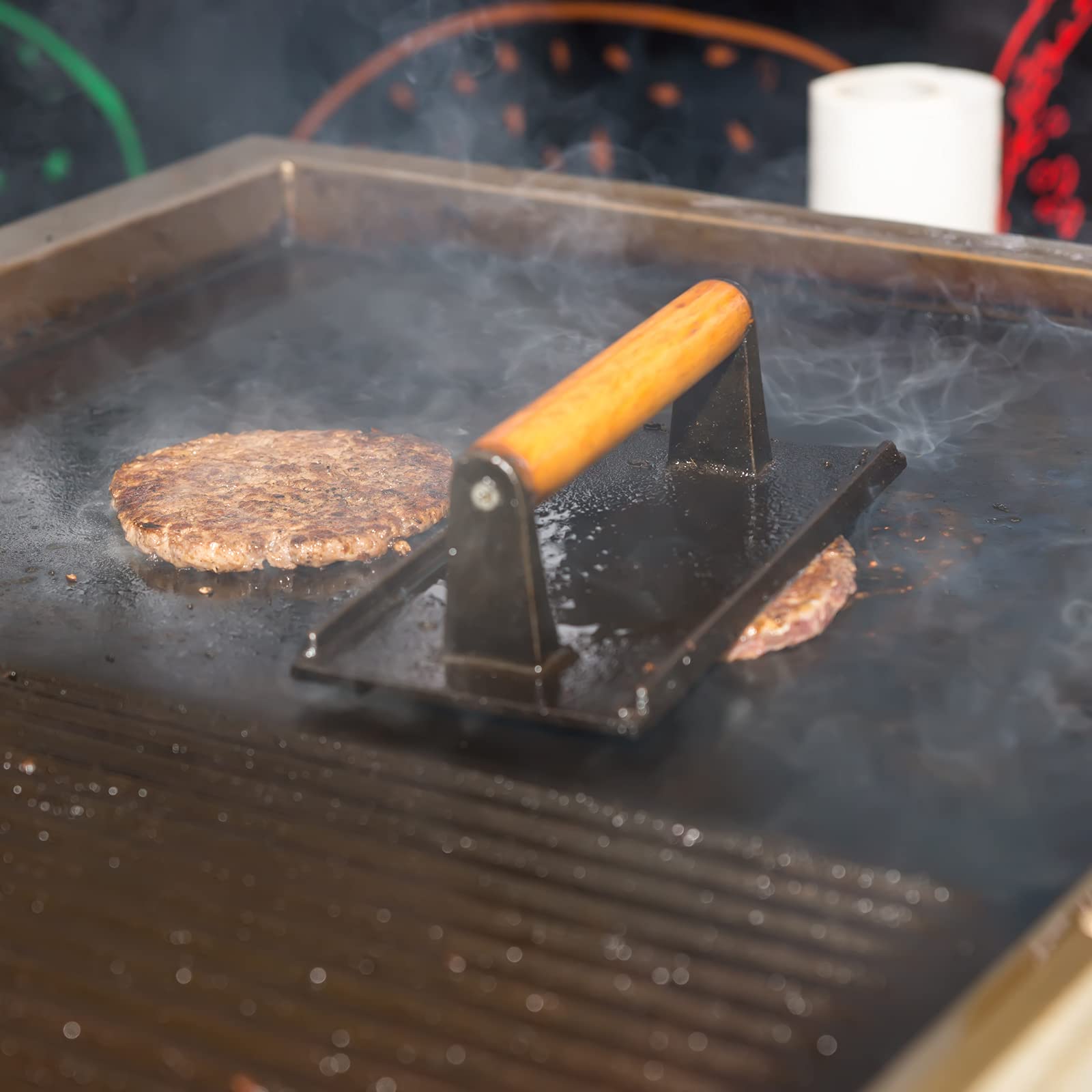 Heavy Duty Rectangular Cast Iron Grill Burger Press Pre-Seasoned Steak Griddle BBQ Grilling - SILBERSHELL