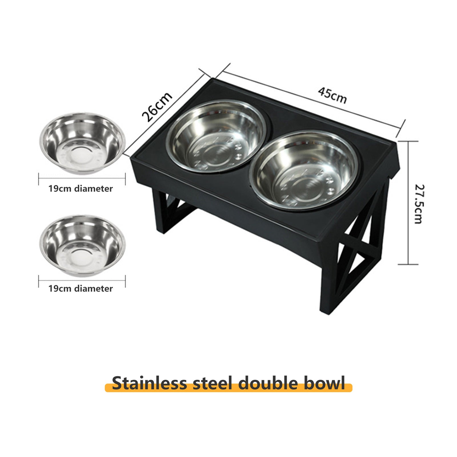 Pawfriends Elevated Pet Feeder Food Water Double Bowl Adjustable Height Raised Stand - SILBERSHELL