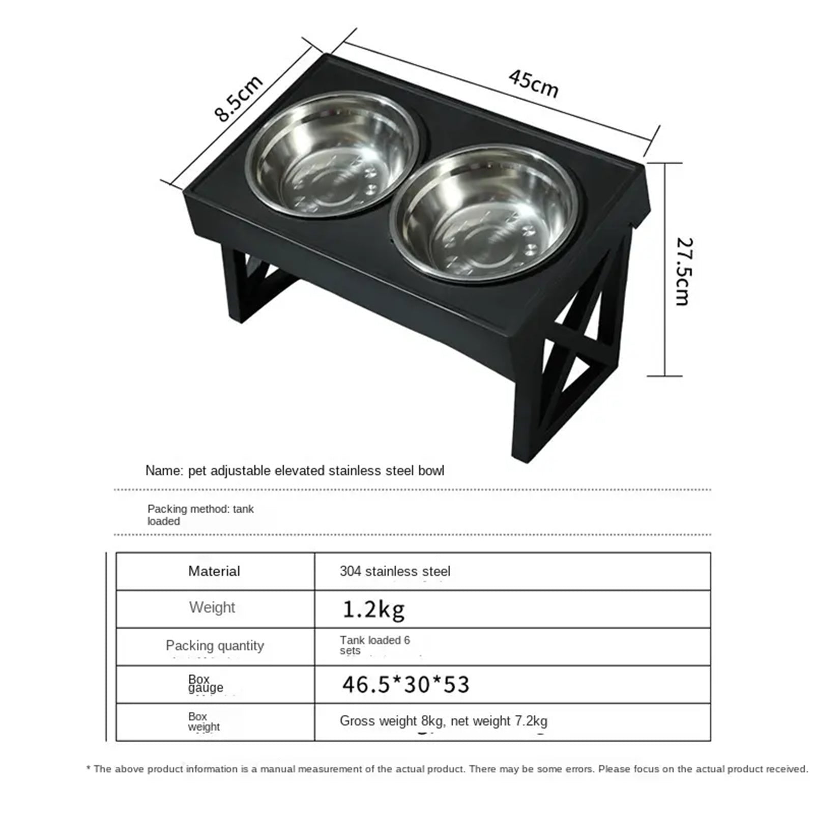 Pawfriends Elevated Pet Feeder Food Water Double Bowl Adjustable Height Raised Stand - SILBERSHELL