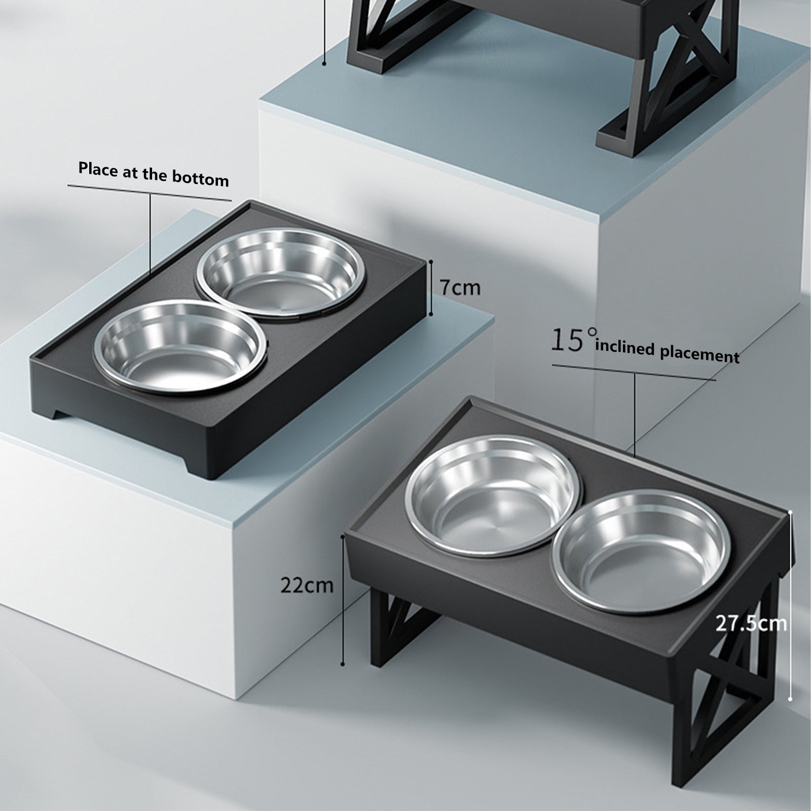 Pawfriends Elevated Pet Feeder Food Water Double Bowl Adjustable Height Raised Stand - SILBERSHELL