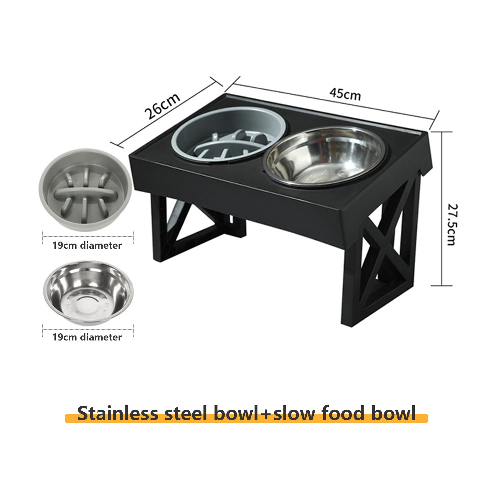 Pawfriends Adjustable Height Raised Stand for Double Bowl Pet Food and Water Feeder - SILBERSHELL