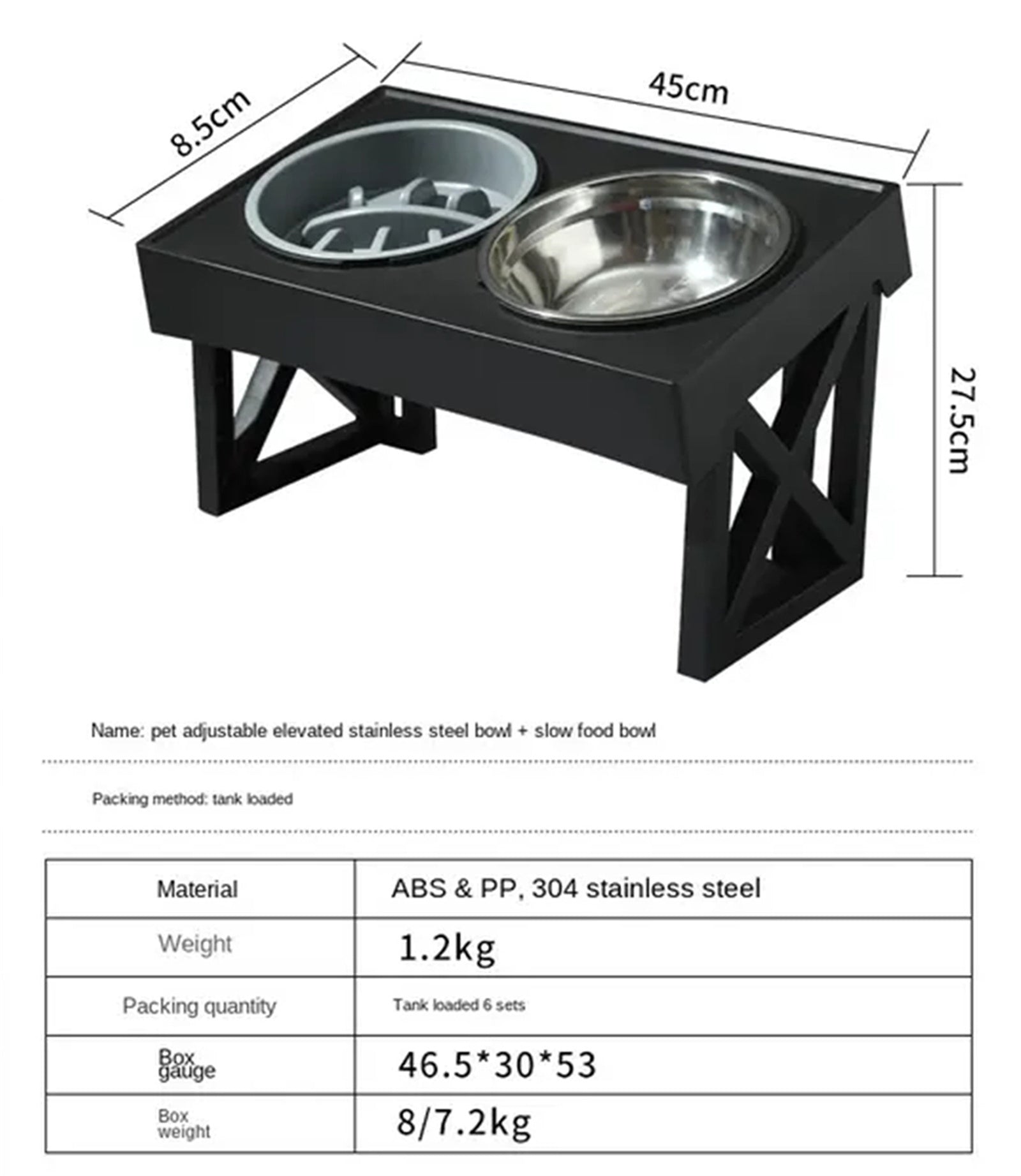 Pawfriends Adjustable Height Raised Stand for Double Bowl Pet Food and Water Feeder - SILBERSHELL