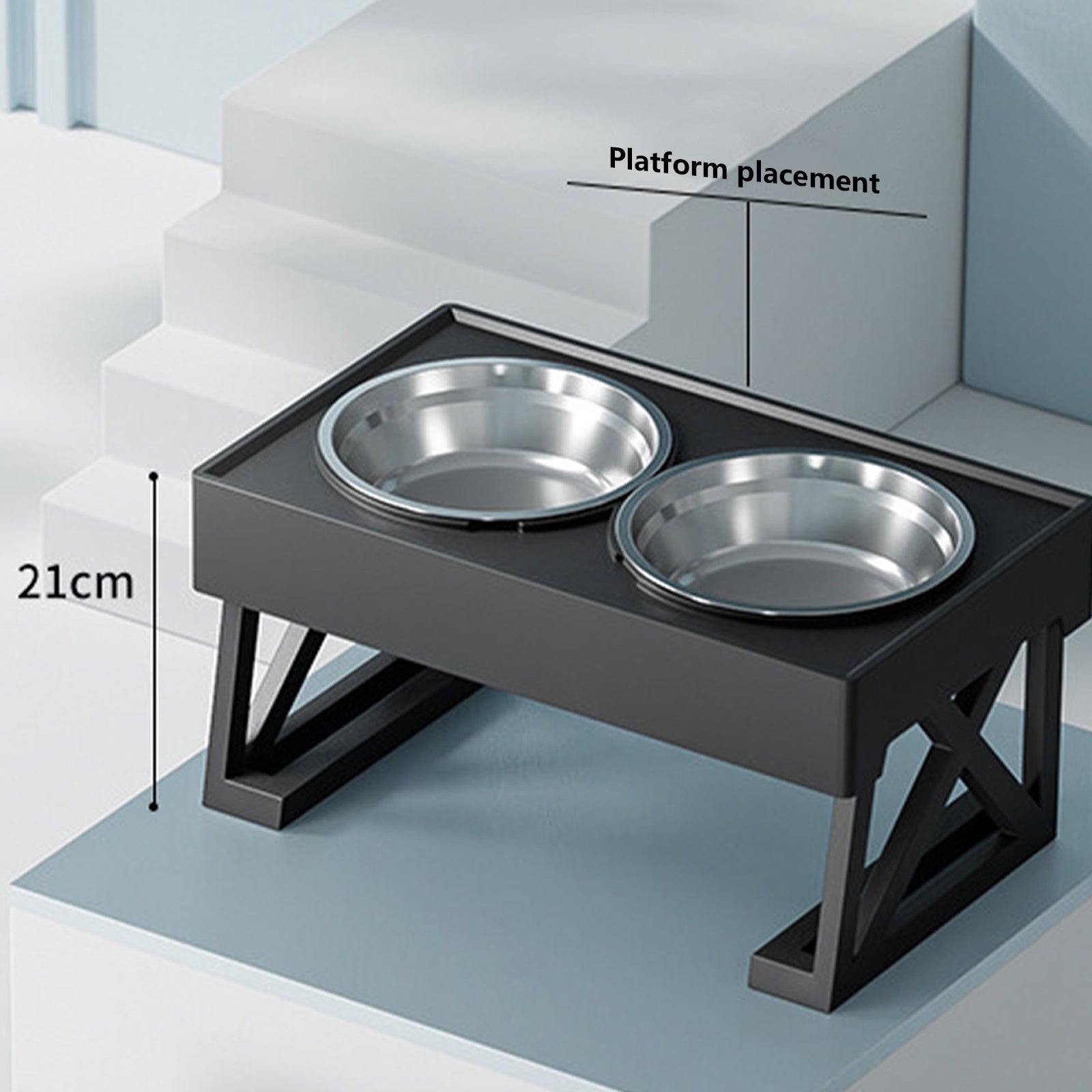 Pawfriends Adjustable Height Raised Stand for Double Bowl Pet Food and Water Feeder - SILBERSHELL