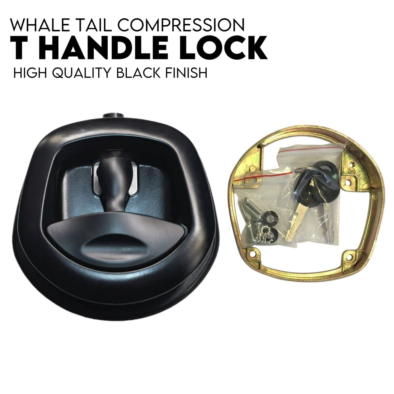 Black Whale Tail T Handle Lock Latch/Compression Lock Trailer Ute Toolbox - SILBERSHELL