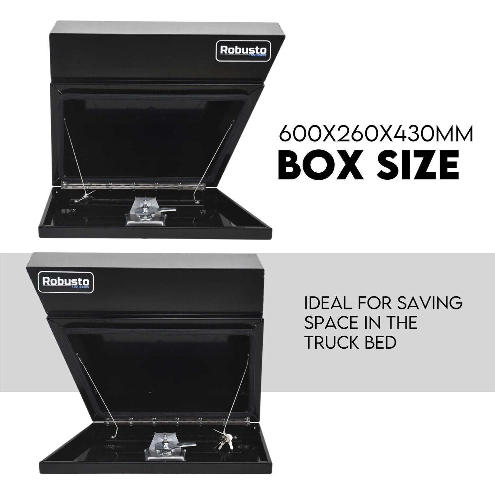 Under Tray Tool Box Underbody Pair Set 600mm Black Aluminium - SILBERSHELL