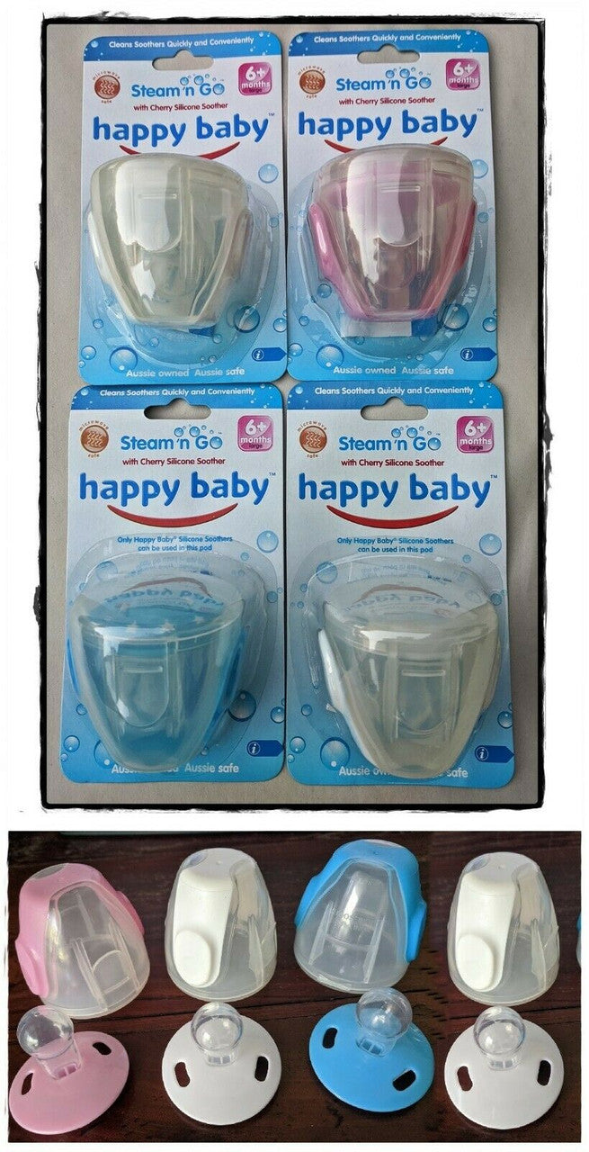 4 Pack -  Happy Baby Steam n Go Cherry Silicone Soother - SILBERSHELL