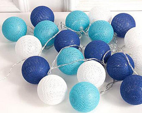1 Set of 20 LED Blue 5cm Cotton Ball Battery Powered String Lights Christmas Gift Home Wedding Party Boys Bedroom Decoration Indoor Table Centrepiece - SILBERSHELL