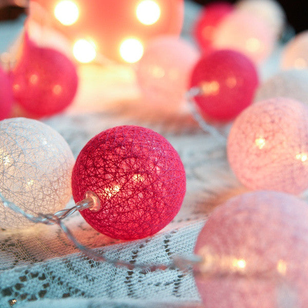 1 Set of 20 LED Pink 5cm Cotton Ball Battery Powered String Lights Christmas Gift Home Wedding Party Girl Bedroom Decoration Outdoor Indoor Table - SILBERSHELL