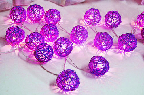 1 Set of 20 LED Cassis Purple 5cm Rattan Cane Ball Battery Powered String Lights Christmas Gift Home Wedding Party Bedroom Decoration Table Centrepiece - SILBERSHELL